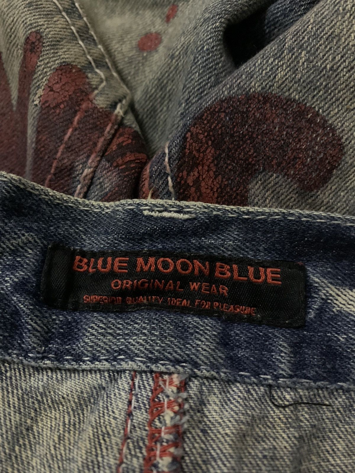 Hysteric Glamour 💥Blue Moon Blue Paint Splatter Designs Denim Size 33" - 8 Thumbnail