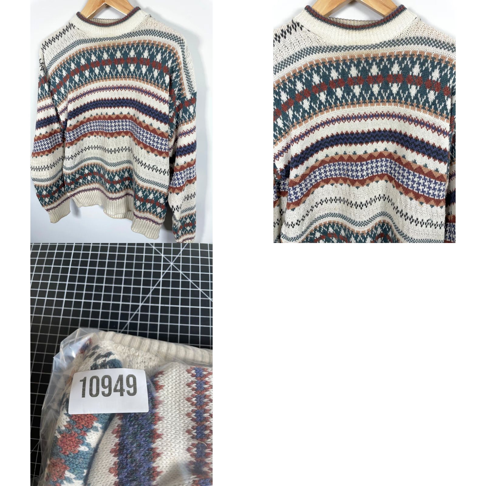 Vintage VINTAGE Old Glory Sweater Men's XL Ivory Fair Isle Crewneck Chunky-Knit Cotton Knit VTG 90s Size US XL / EU 56 / 4 - 9 Thumbnail
