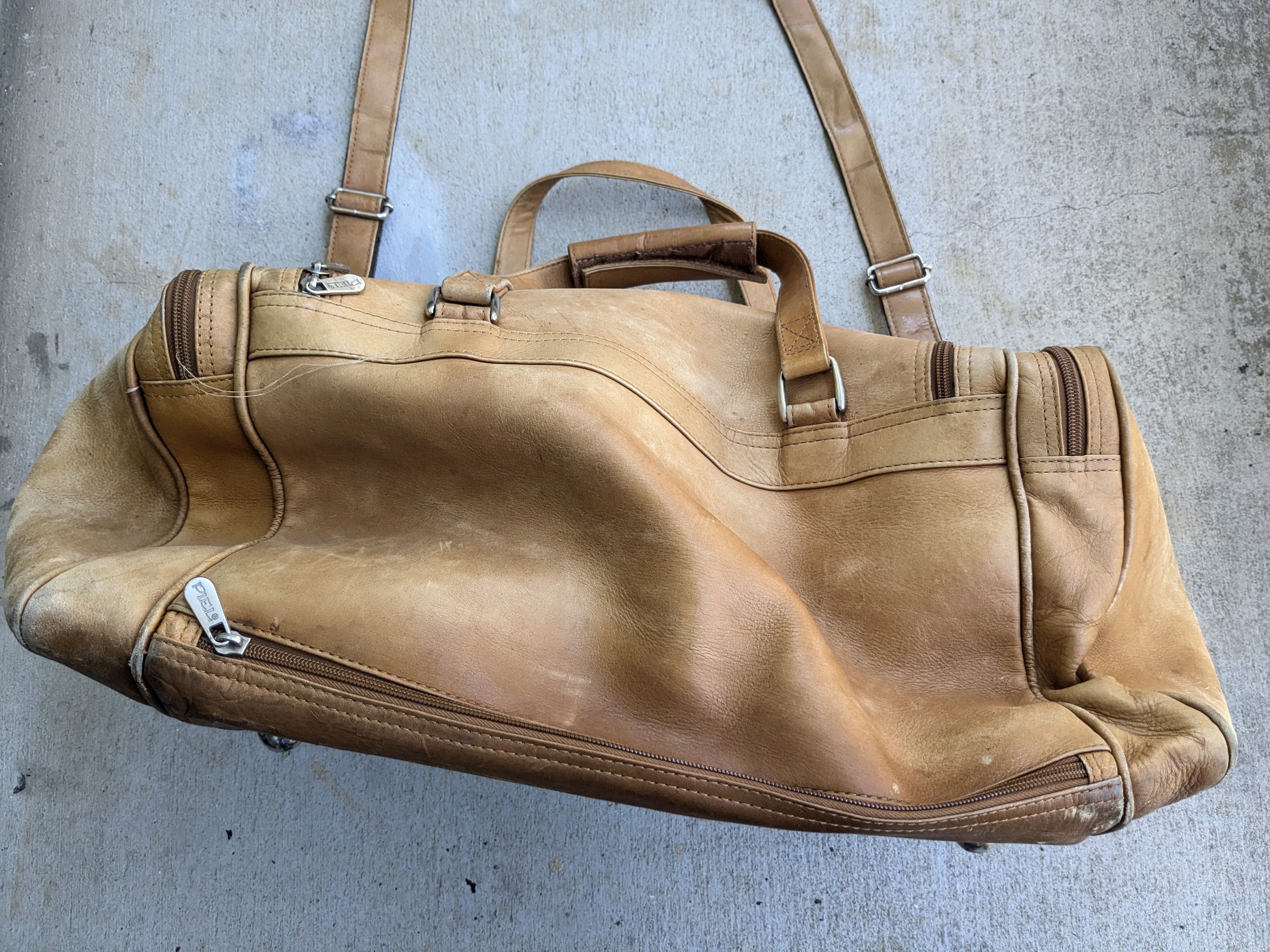 Genuine Leather Vintage Leather Duffle Bag Tan Brown Satchel Zip Travel Size ONE SIZE - 8 Thumbnail