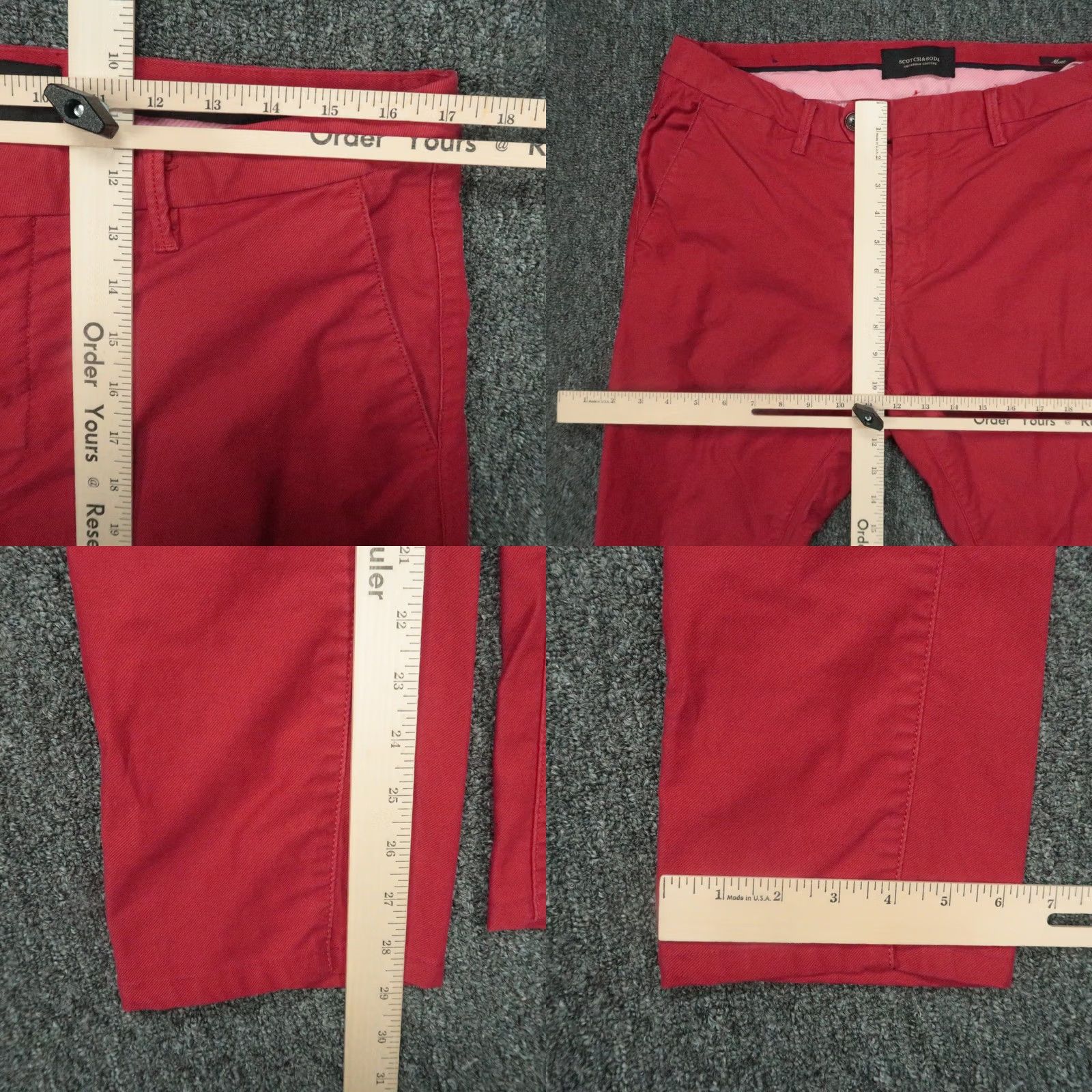 Scotch & Soda Scotch & Soda Pants Mens 33x29 Red Chino Stretch Trousers Straight Front Button Zip Size US 33 - 8 Thumbnail