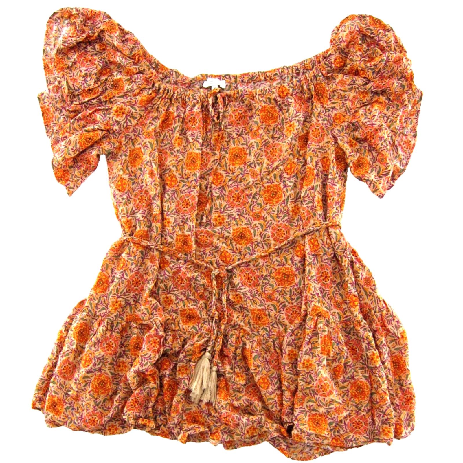 Rachel Zoe Rachel Zoe 100% Rayon Off Shoulder Smock Sun Dress Medium Orange Floral Women's Shirt? Size M / US 6-8 / IT 42-44 - 2 Thumbnail