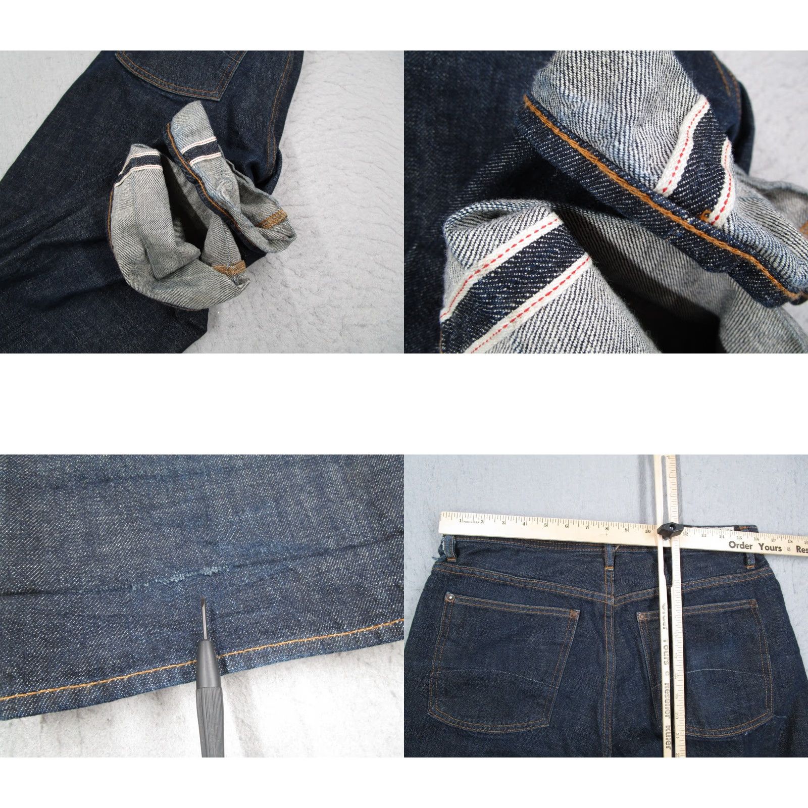 Denime Stronghold Jeans 33x31 Dark Blue Selvedge Denim Button Fly USA Cotton Mens Size US 33 - 8 Thumbnail