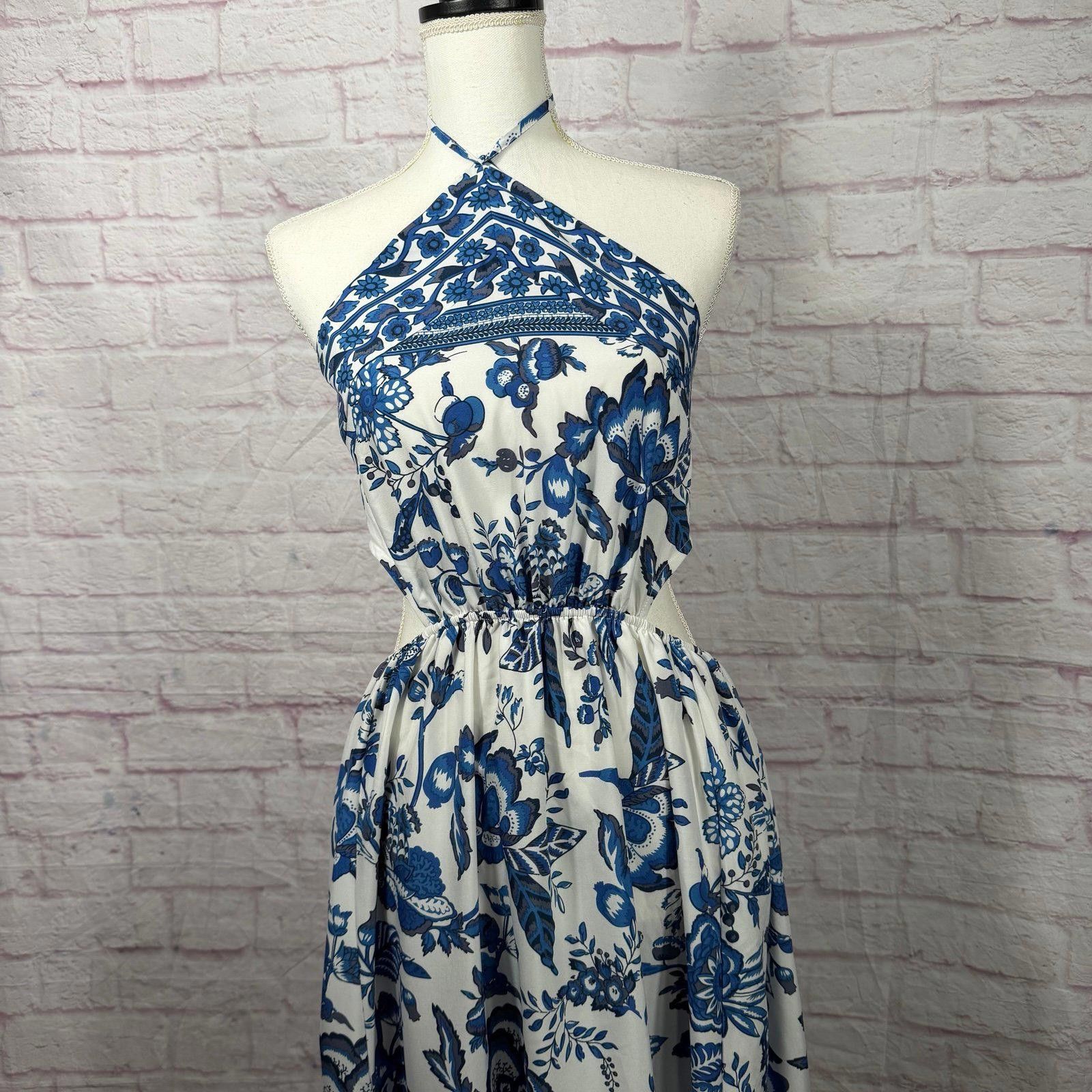 Other Blue and White Large Floral Halter Maxi Dress Size L / US 10 / IT 46 - 2 Thumbnail