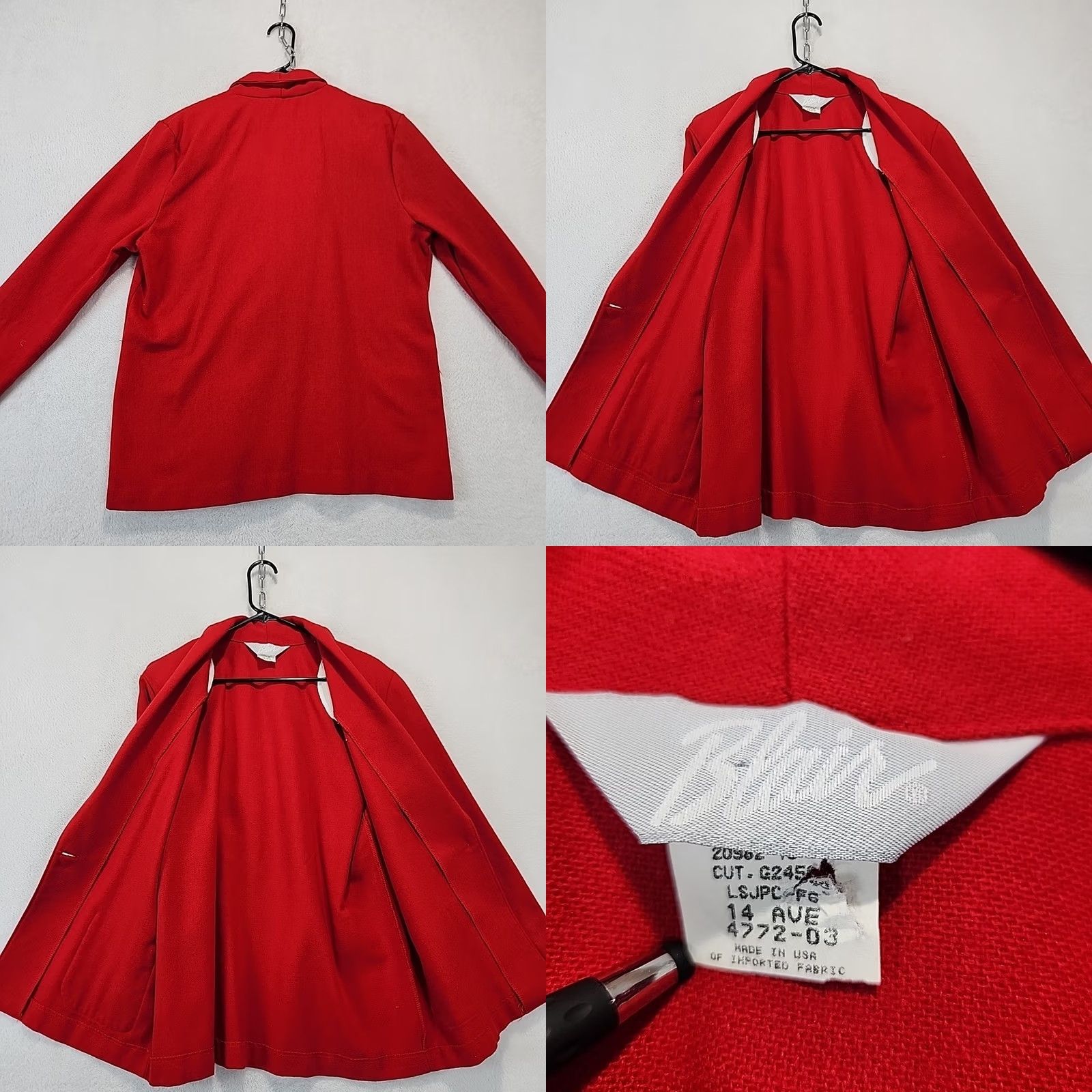 Blair VINTAGE Blair Red Blazer One-Button Womens Size 14 Wool Blend 80's Office Jacket Blazer Jacket Single-Breasted Notch Red Womens 14 Size XL / US 12-14 / IT 48-50 - 9 Thumbnail