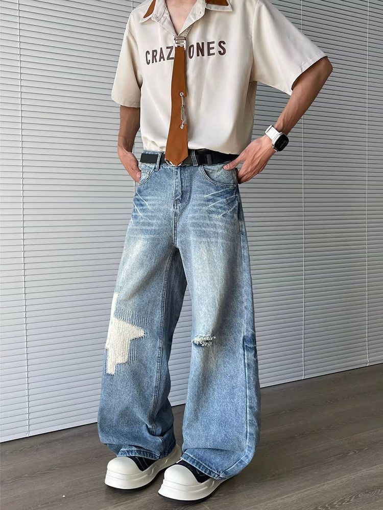 Japanese Brand American hip-hop straight leg lightning wash ripped jeans Size US 32 / EU 48 - 2 Thumbnail