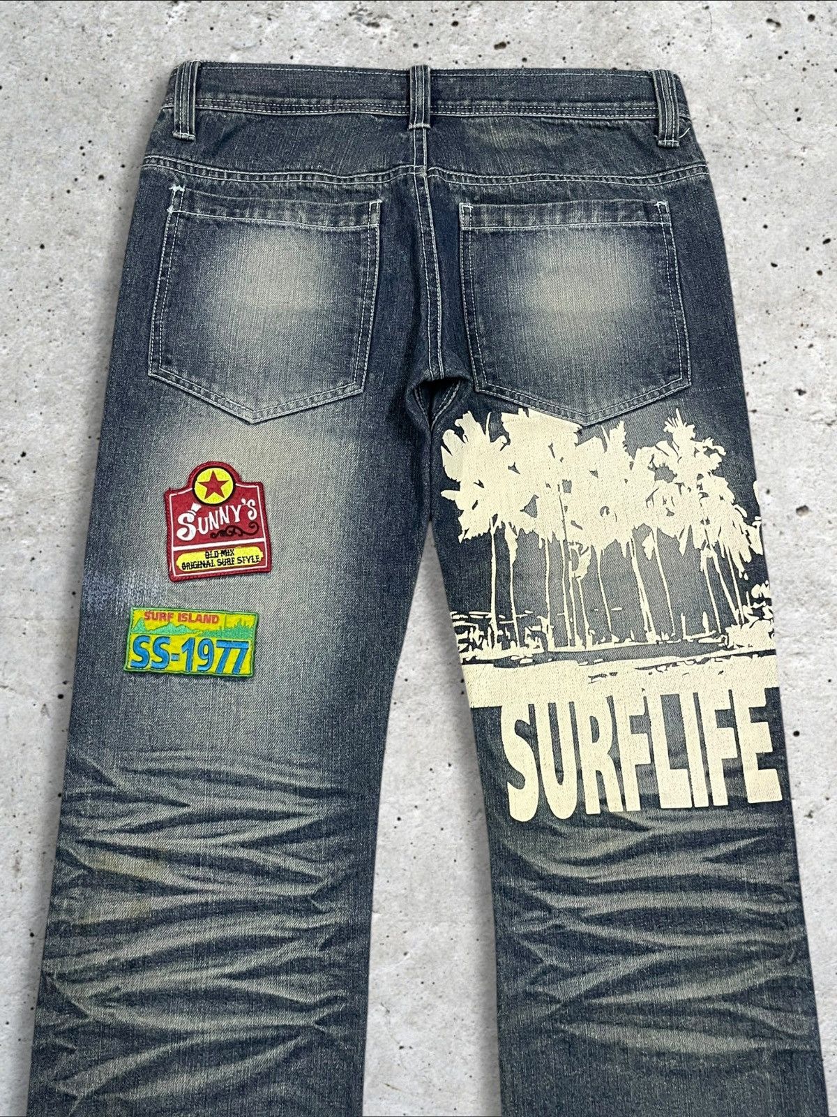 Japanese Brand Vintage Sunny Smith Patches Whiskers Blue Wash Bush Pants Size US 32 / EU 48 - 7 Thumbnail