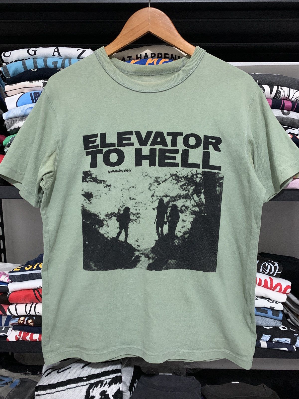 image of Band Tees Elevator To Hell - Sub Pop Relasing in Army Green, Men's (Size Large)