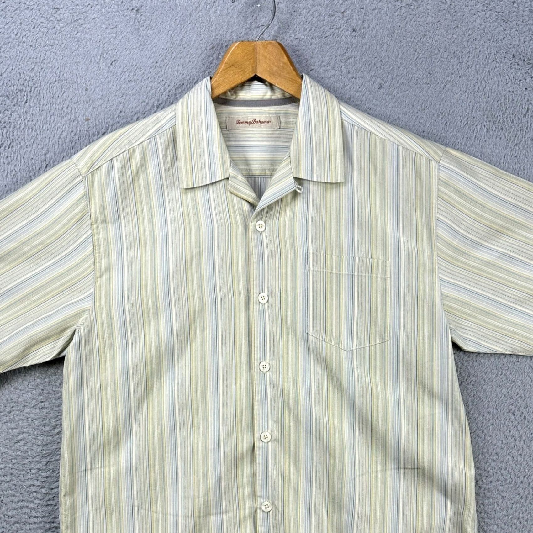 Tommy Bahama Tommy Bahama Silk Shirt Button Up Mens Medium Green Stripes Short Sleeve Casual Size US M / EU 48-50 / 2 - 2 Thumbnail