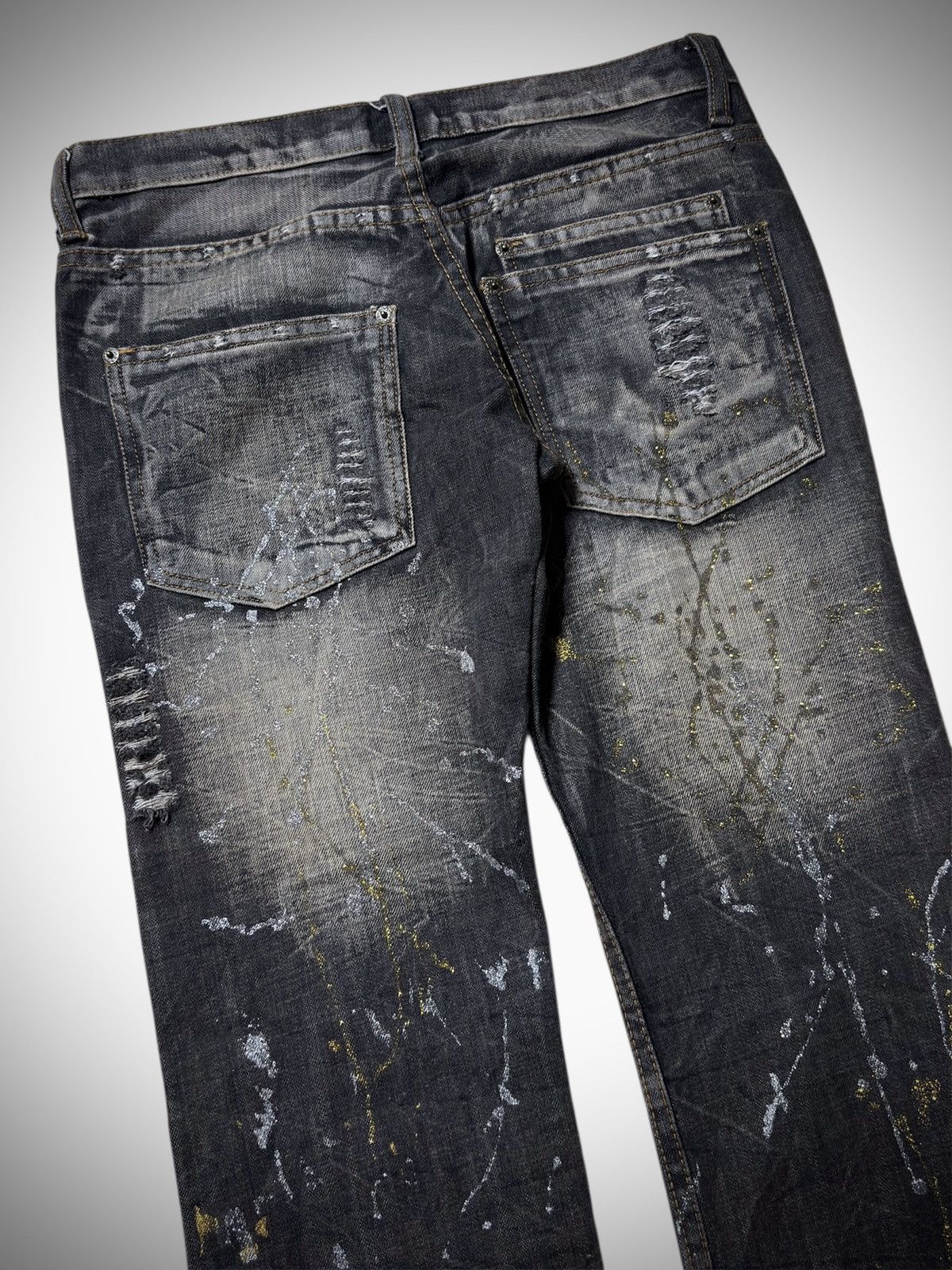 Japanese Brand 2000’s K.U.I - Japanese Archive’s Splash Ripped Flared Jeans Size US 30 / EU 46 - 6 Thumbnail