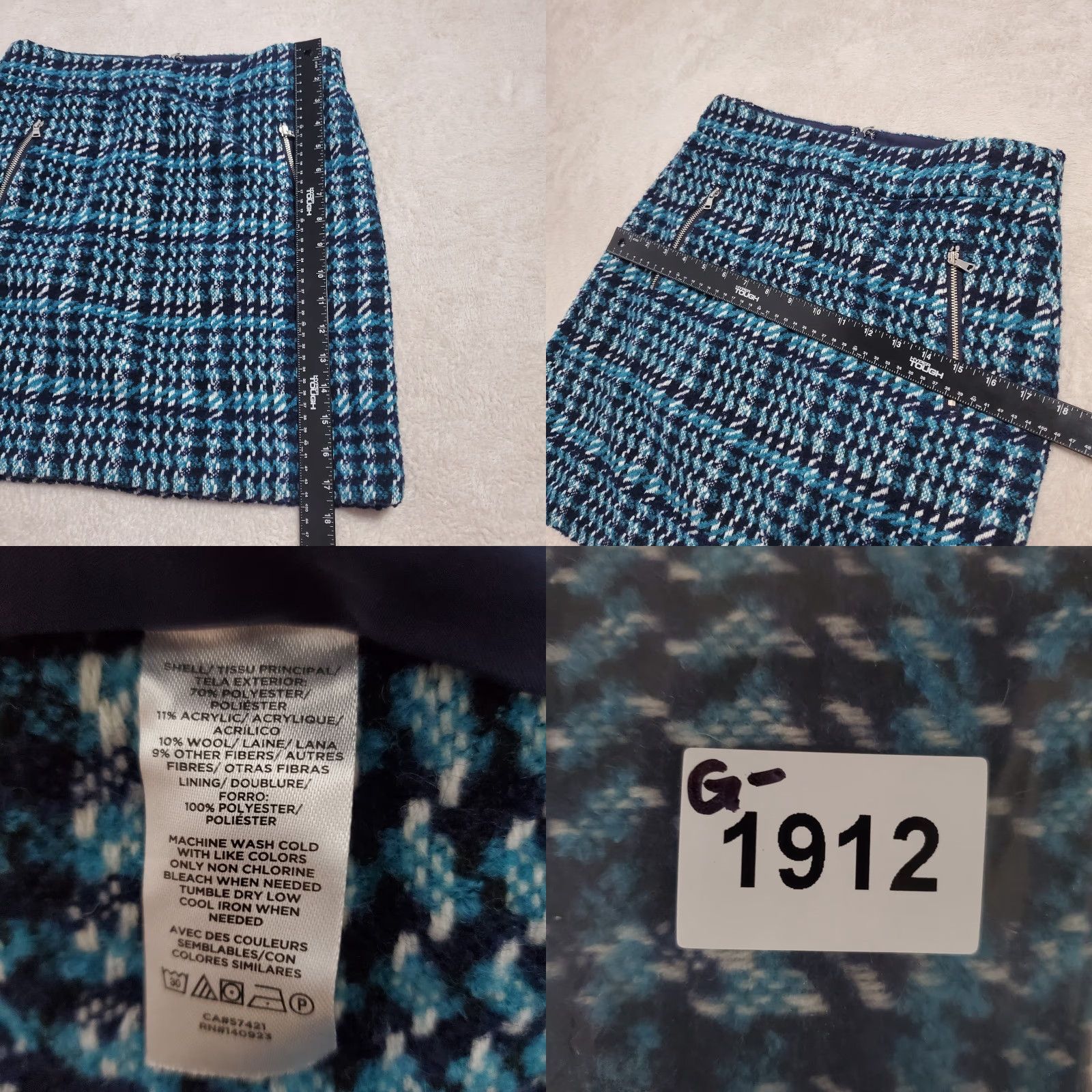 Loft VINTAGE Loft Mini Skirt Women 4 Blue Houndstooth Wool Blend Zip Pockets Academia Preppy Size 27" / US 4 / IT 40 - 8 Thumbnail