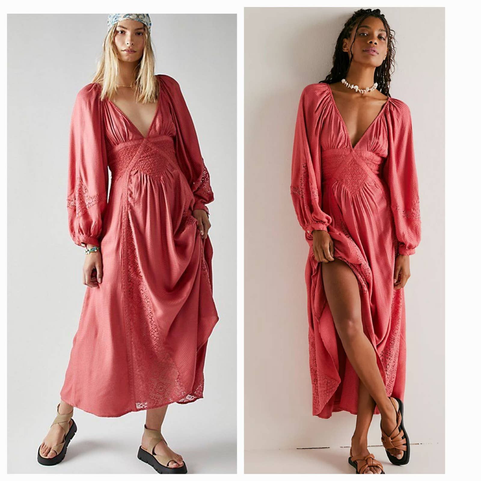 image of New Free People Southwest Lace Maxi Dress $198 Small in Pink, Women's