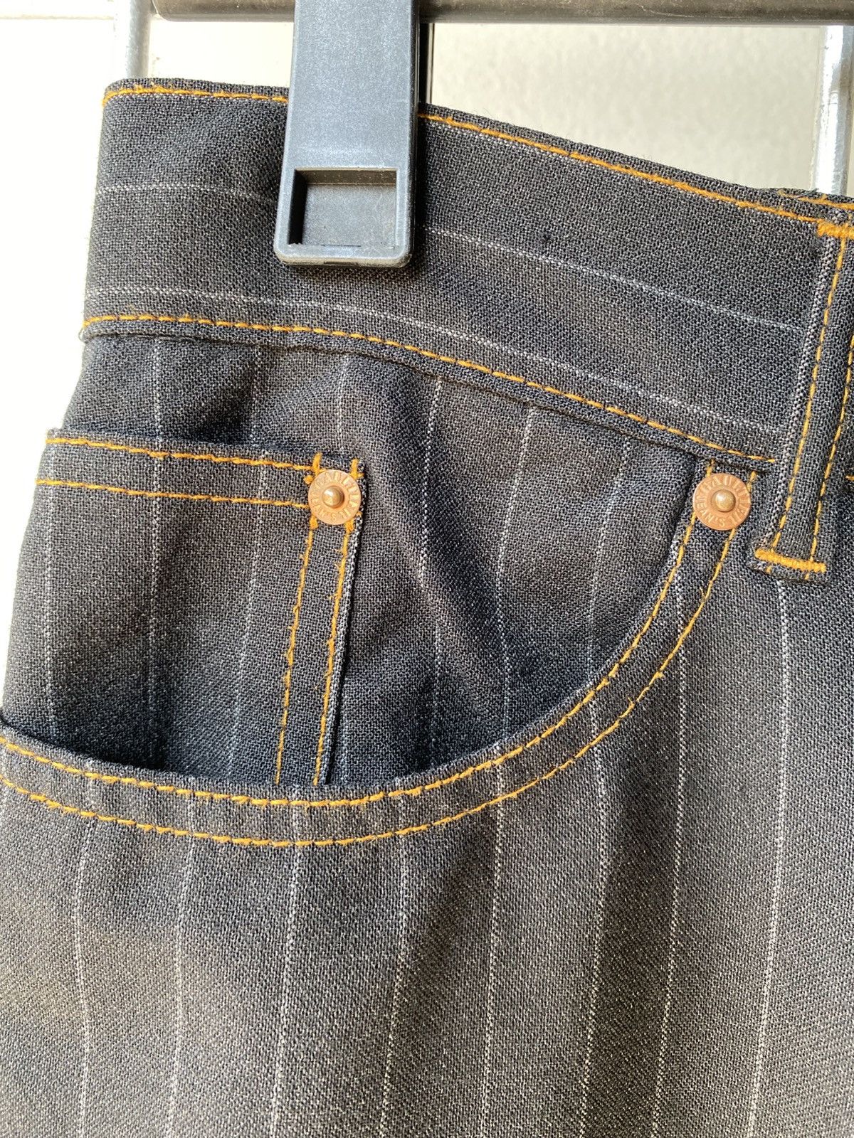 Jean Paul Gaultier Gaultier Black Pinstripe Trousers with Orange Stitching Size 32" / US 10 / IT 46 - 6 Thumbnail