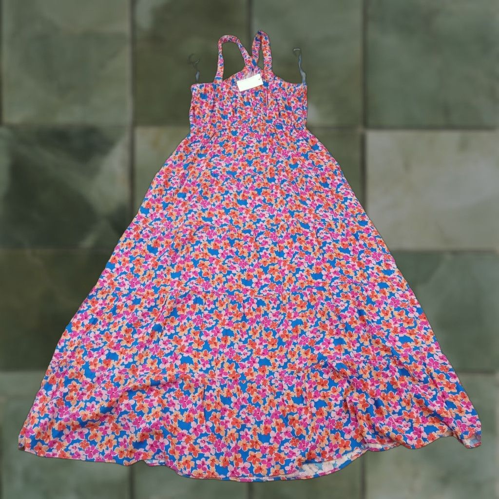 Vintage Vintage Skies Are Blue Dress Womens Large Pink Floral Sleeveless Long Sundress Casual Travel High Neck Size L / US 10 / IT 46 - 1 Thumbnail