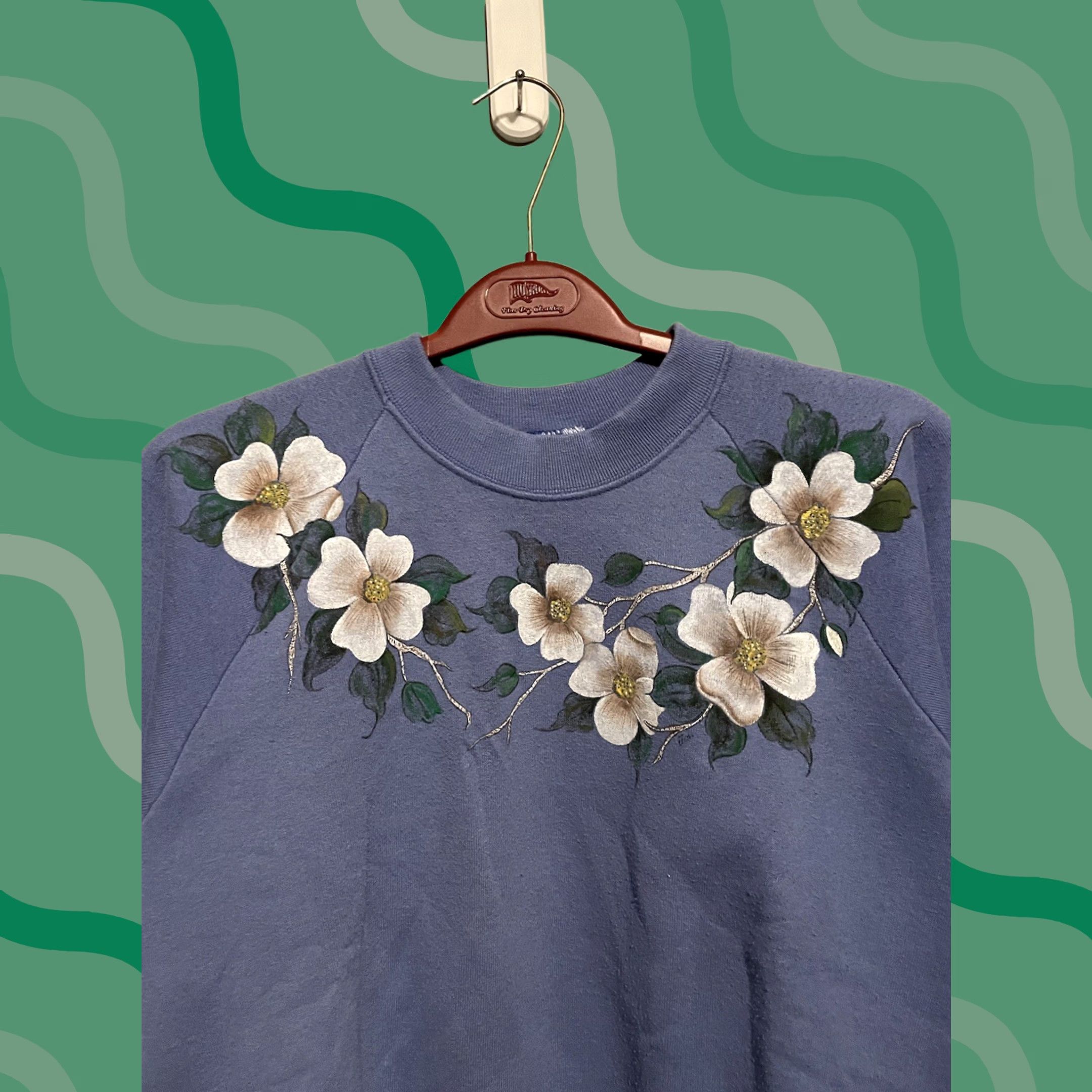 Fruit Of The Loom VINTAGE 80s Flower Sweatshirt Women’s M Blue Logo Graphic Print Pullover Casual Wear United States 1980s 70s 90s Fruit of the Loom Size M / US 6-8 / IT 42-44 - 1 Thumbnail