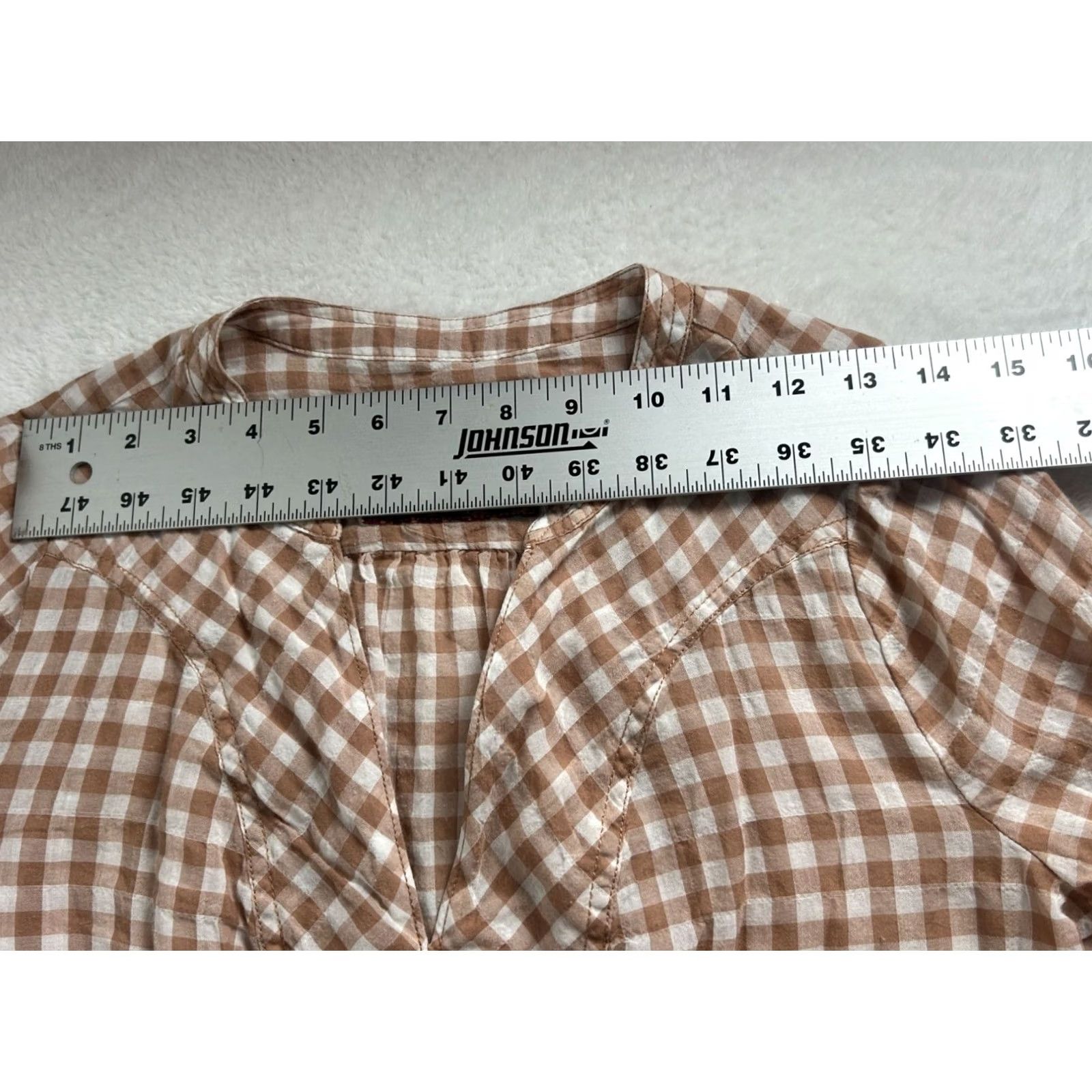Anthropologie Holding Horses Devon Gingham Top Womens Size 2 Brown White Long Sleeve V-Neck Pullover Blouse Size XS / US 0-2 / IT 36-38 - 7 Thumbnail
