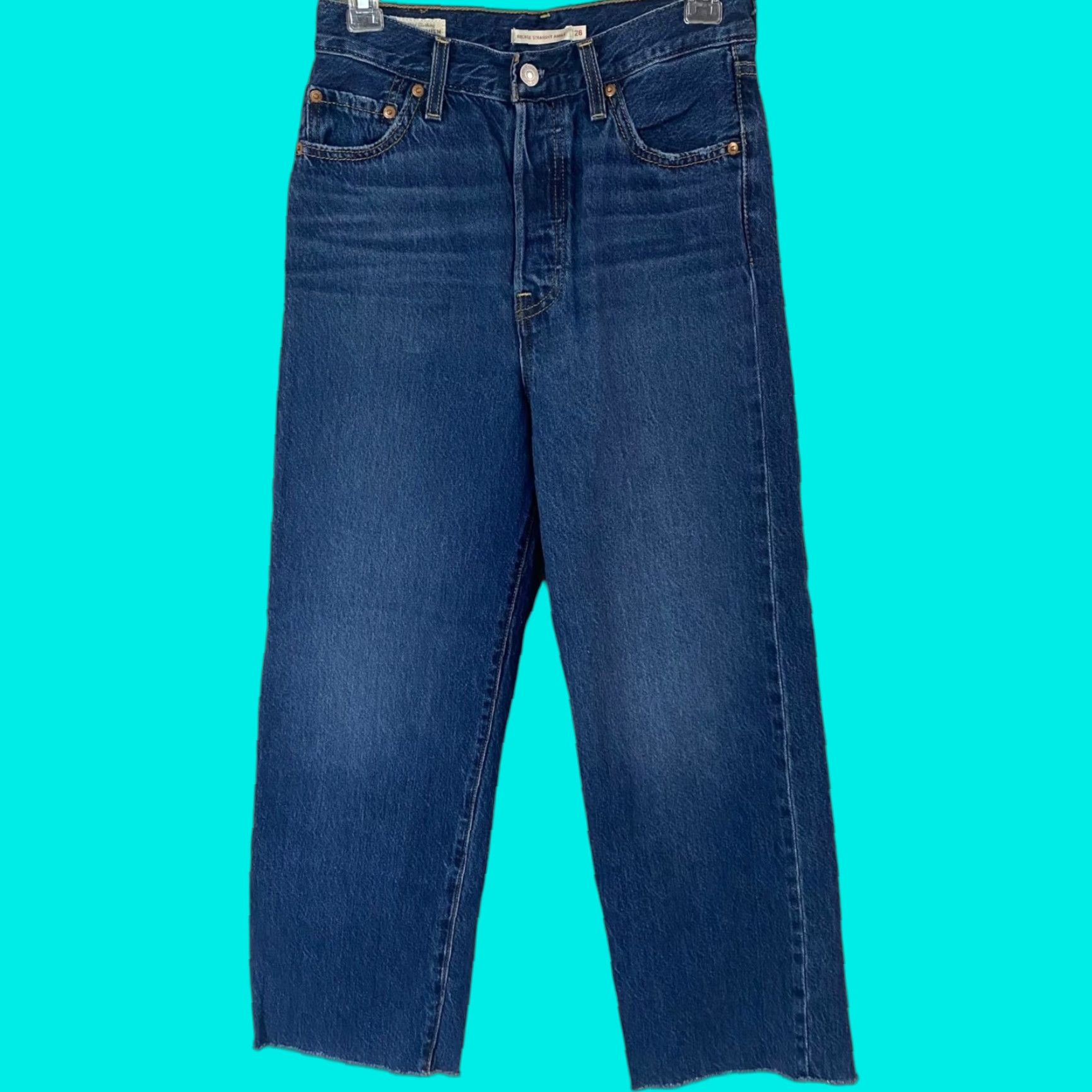 Levi's Levi's Ribcage Straight Fit Ankle Jeans Women's 26 Blue High-Rise Raw-Hem Denim Jeans Size 26" / US 2 / IT 38 - 1 Thumbnail