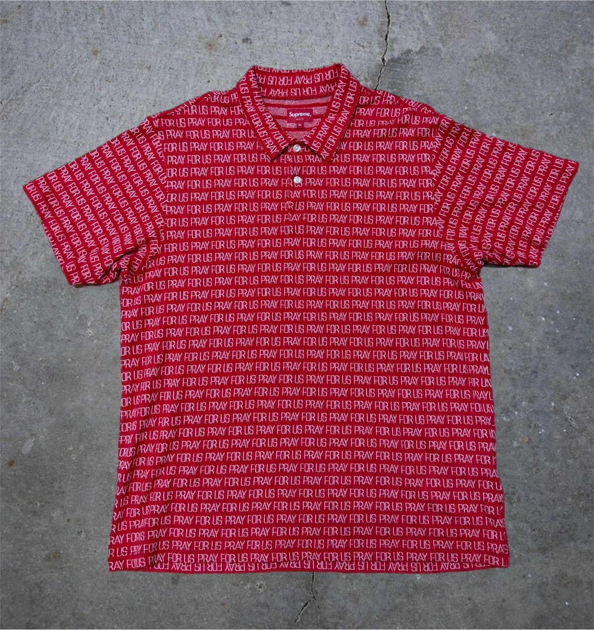 Supreme Supreme SS18 Red Pray For Us Jacquard Short Sleeve polo  