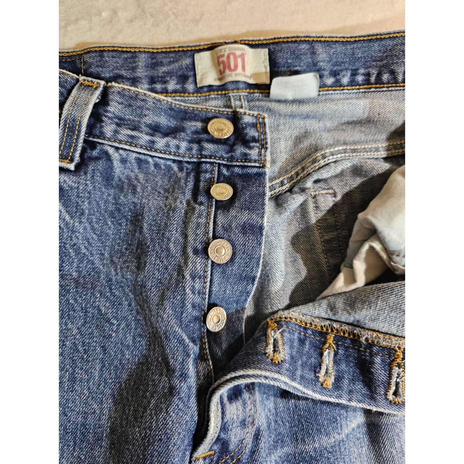 Levi's VINTAGE Levi’s 501 XX Jeans, Denim, Button Fly, Red Tag, Mens Sz 36X30, Blue, 90s, USA, Regular Fit Size US 36 / EU 52 - 6 Thumbnail