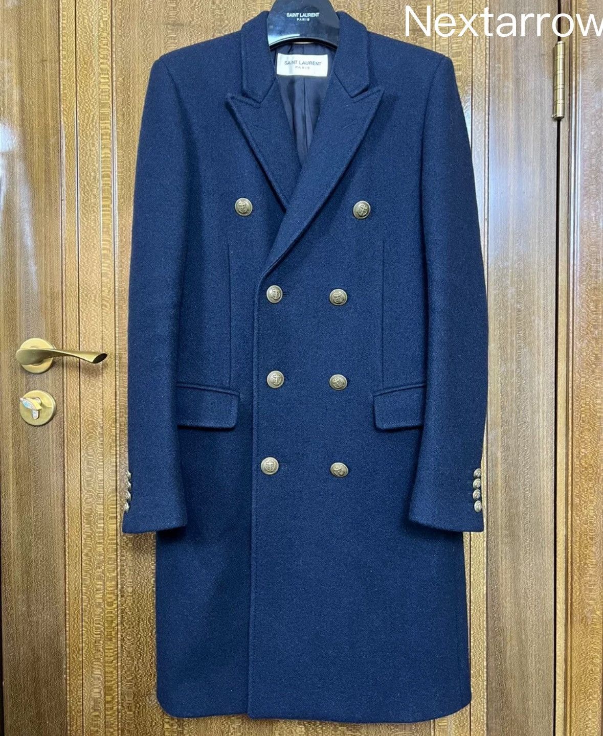 Saint Laurent Paris × Yves Saint Laurent Saint Laurent slp13fw Year 1 Deep Blue Navy breasted Coat Size US S / EU 44-46 / 1 - 1 Thumbnail