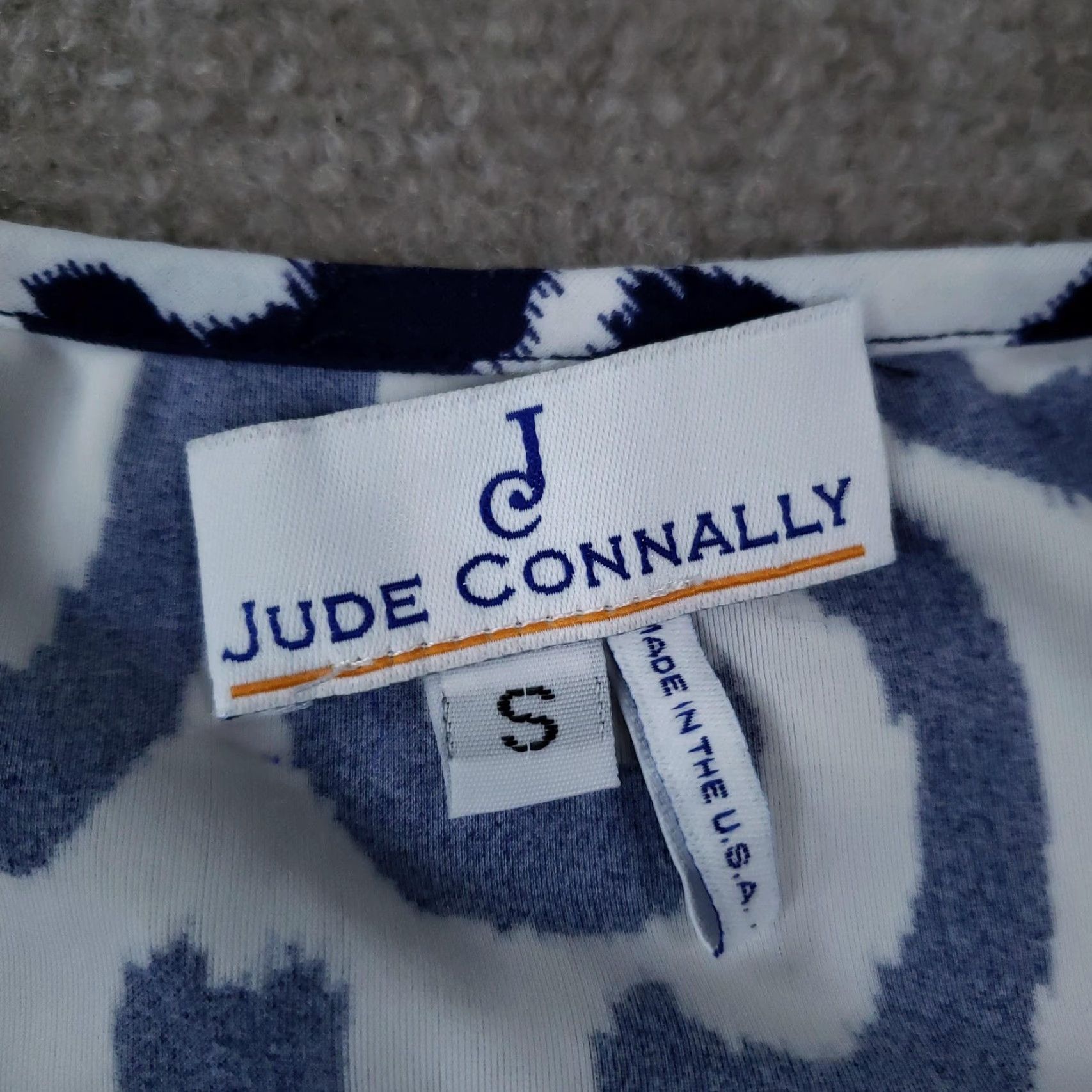 Vintage Jude Connally Dress Womens Small Blue Sleeveless Fit Flare Short Jersey Nylon Spandex Pullover Geometric Preppy Scoop Neck Made USA Size S / US 4 / IT 40 - 6 Thumbnail