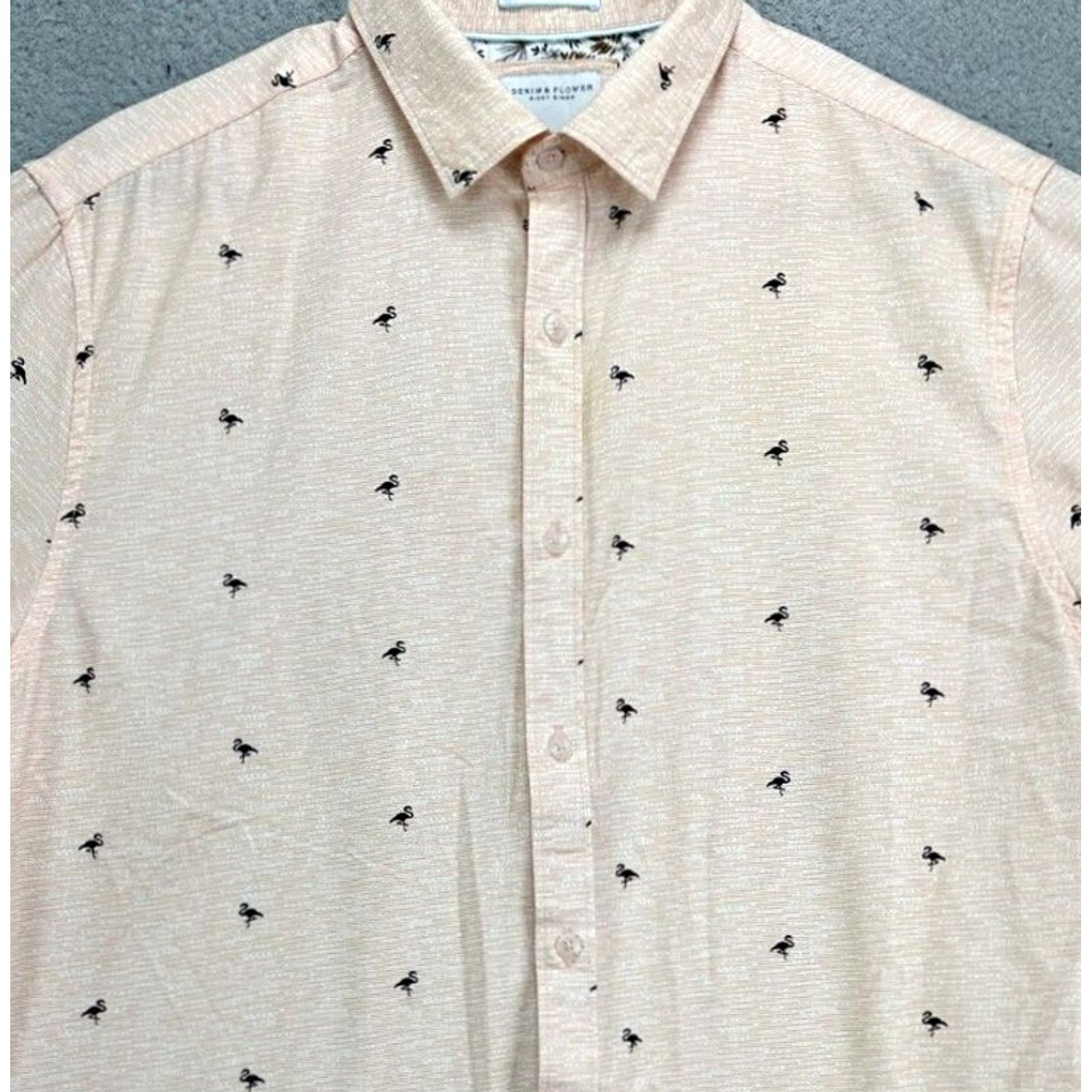 Denime Denim & Flower Ricky Singh Shirt Mens Large Peach Flamingos Print Button Up Shirt Size US L / EU 52-54 / 3 - 2 Thumbnail