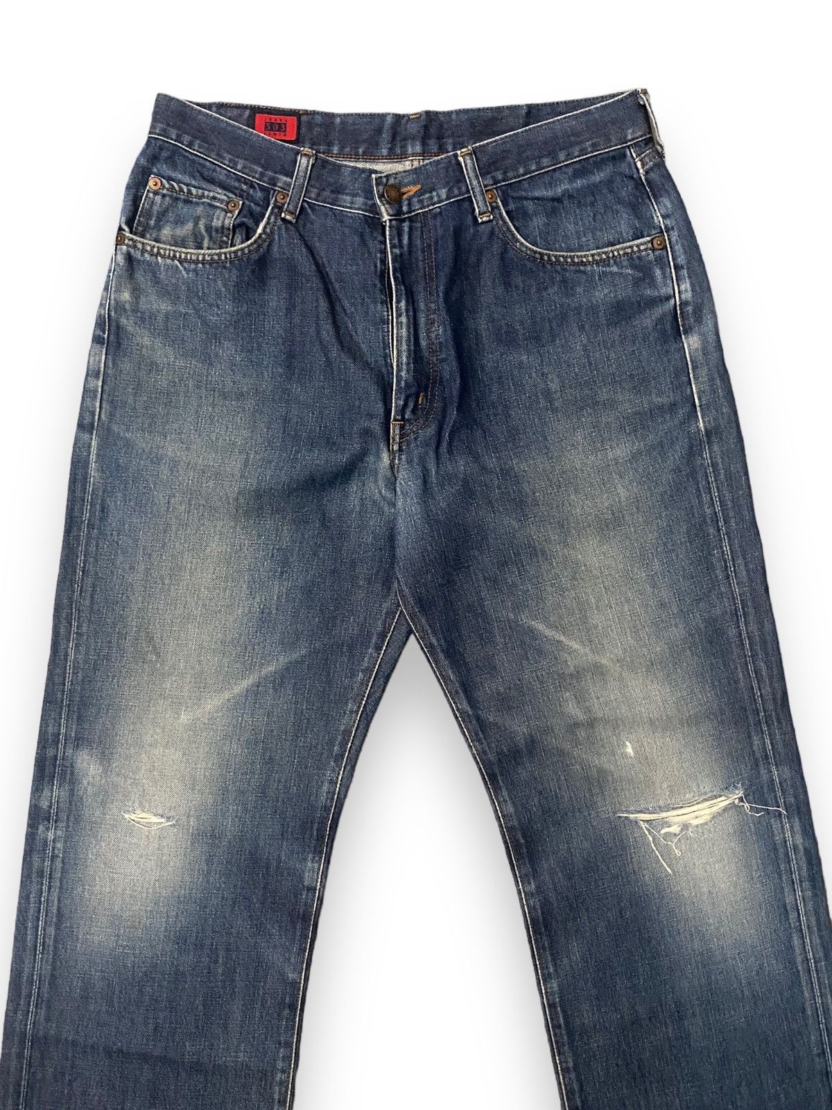 Edwin × JNCO × Le Grande Bleu (L.G.B.) Edwin Japan 503z Edition Distressed Blue Jean Straigt Cut h' Size US 33 - 5 Thumbnail