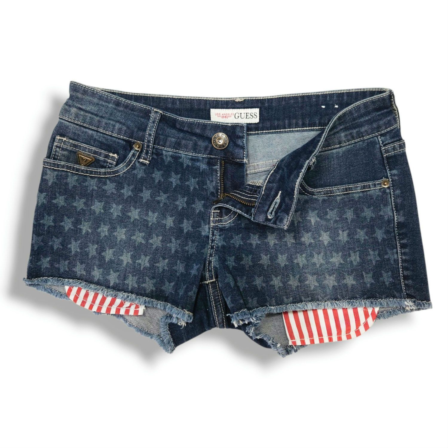 Guess Guess Star Print Cutoff Denim Shorts Raw Hem Blue 27 NWOT Size 27" / US 4 / IT 40 - 3 Thumbnail