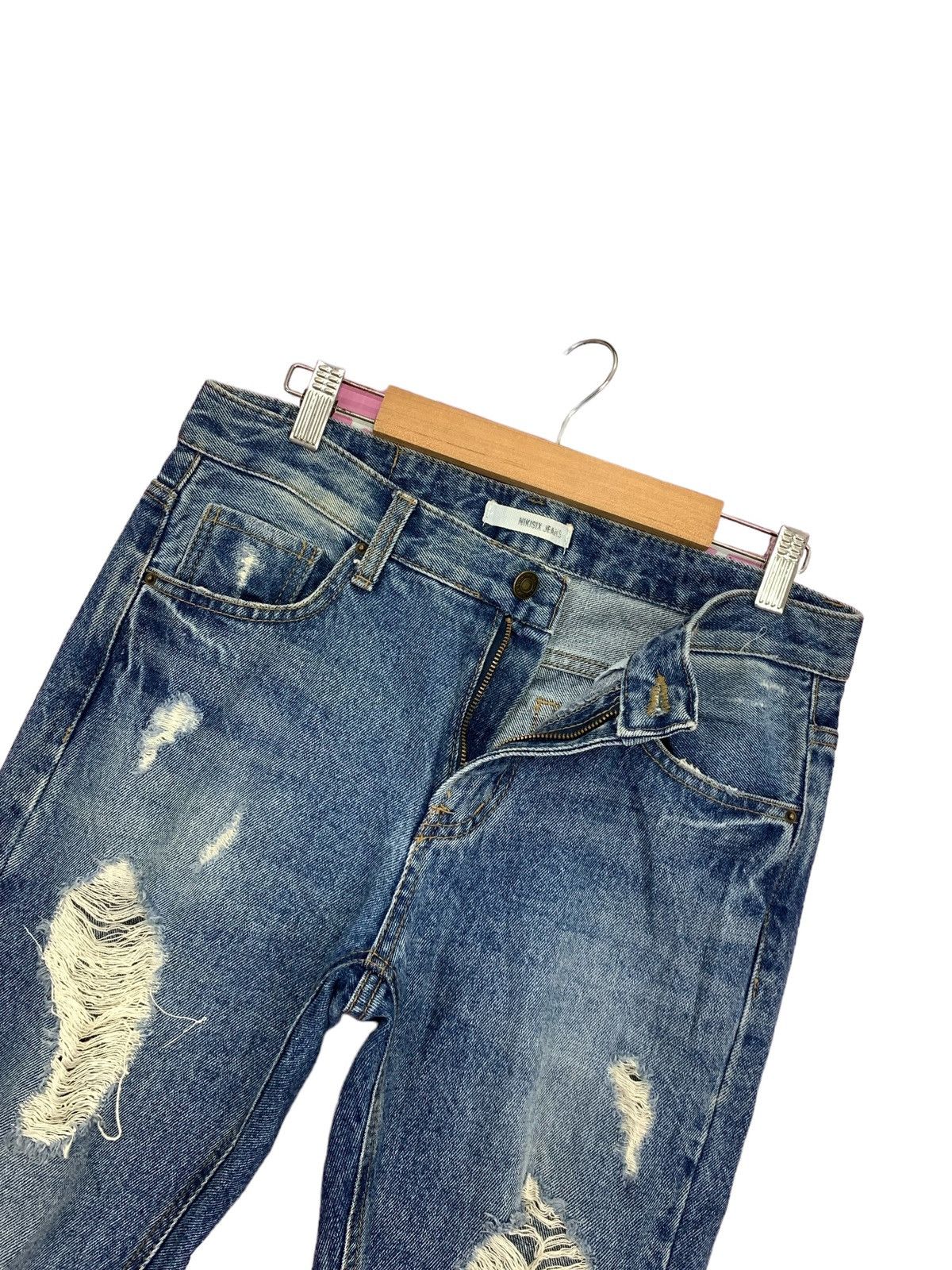 Japanese Brand Nikisix Y2k Style Slim Distressed Denim Pants (AD28) Size 29" - 6 Thumbnail