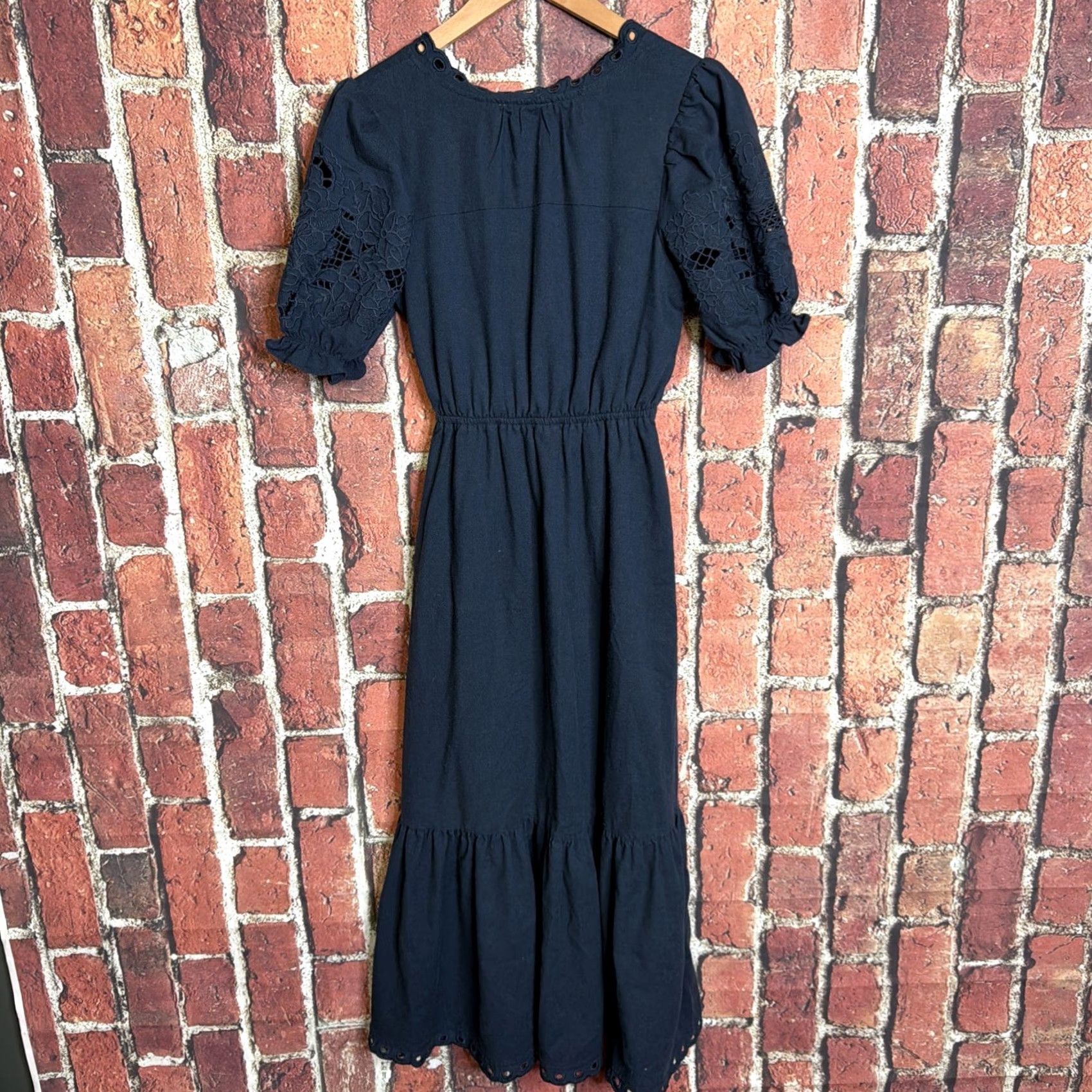 Vintage Moon River Maxi Sundress Womens Medium Linen Blend Navy Blue Floral Lined Lightweight Straps Viscose Linen Polyester Blue Spring Summer Casual Dress Size M / US 6-8 / IT 42-44 - 4 Thumbnail