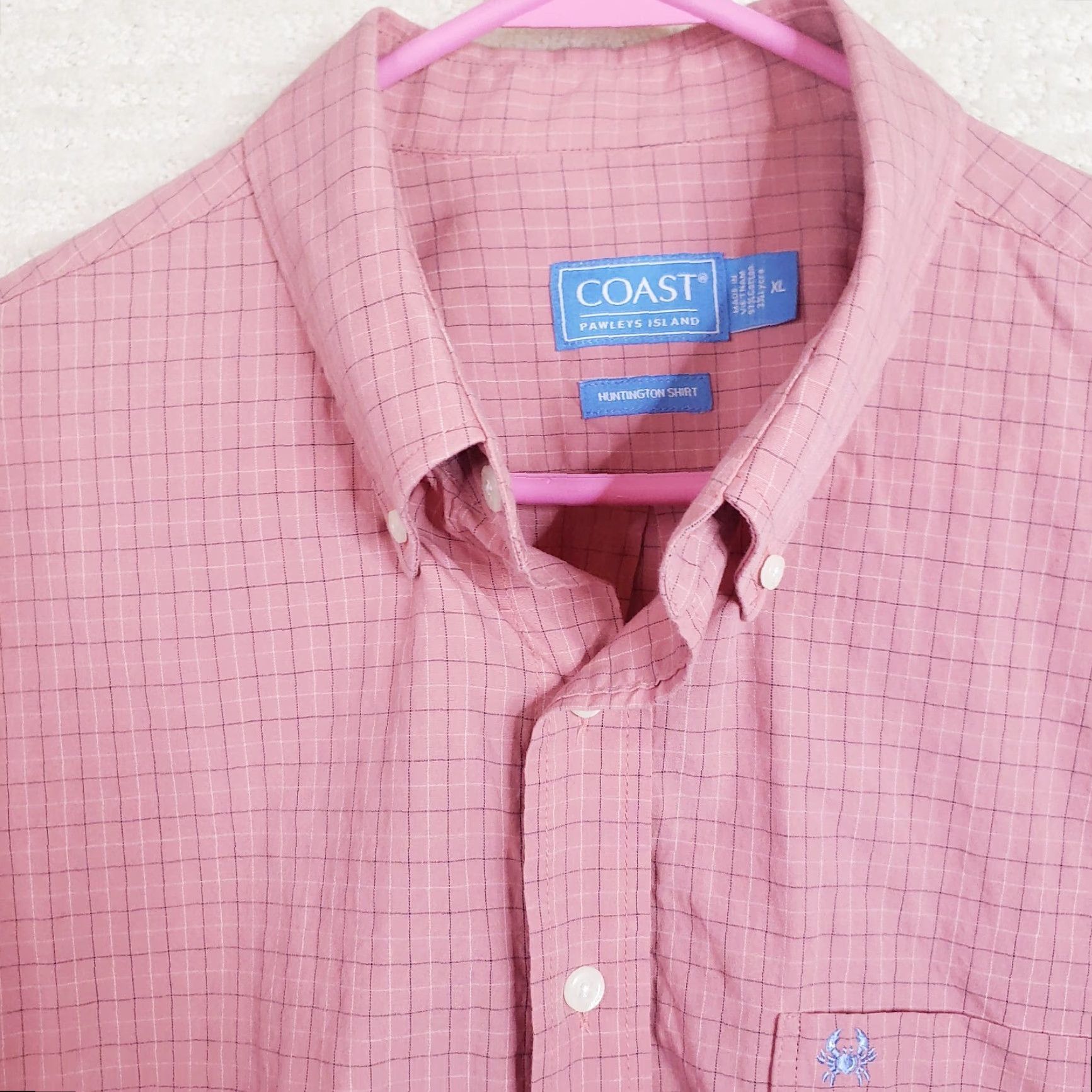 Vintage Coast Huntington Shirt Plaid Button-Up XL Men Pink Coral Crab Logo Embroidered Collared Long Sleeve Size US XL / EU 56 / 4 - 4 Thumbnail