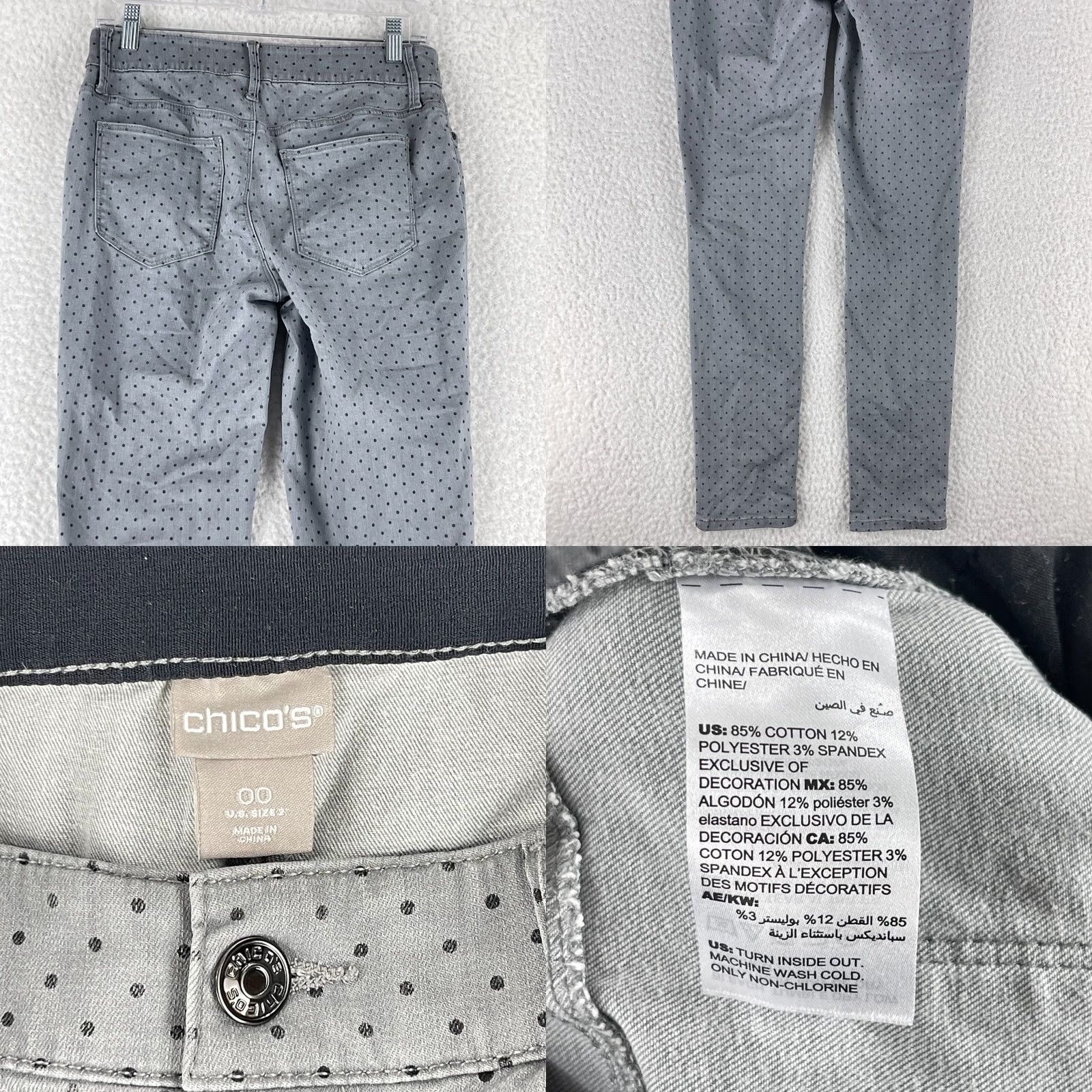 Vintage Chico's Jeans Womens XS Gray Denim Polka Dot Print Skinny Mid Rise Casual Size 26" / US 2 / IT 38 - 9 Thumbnail