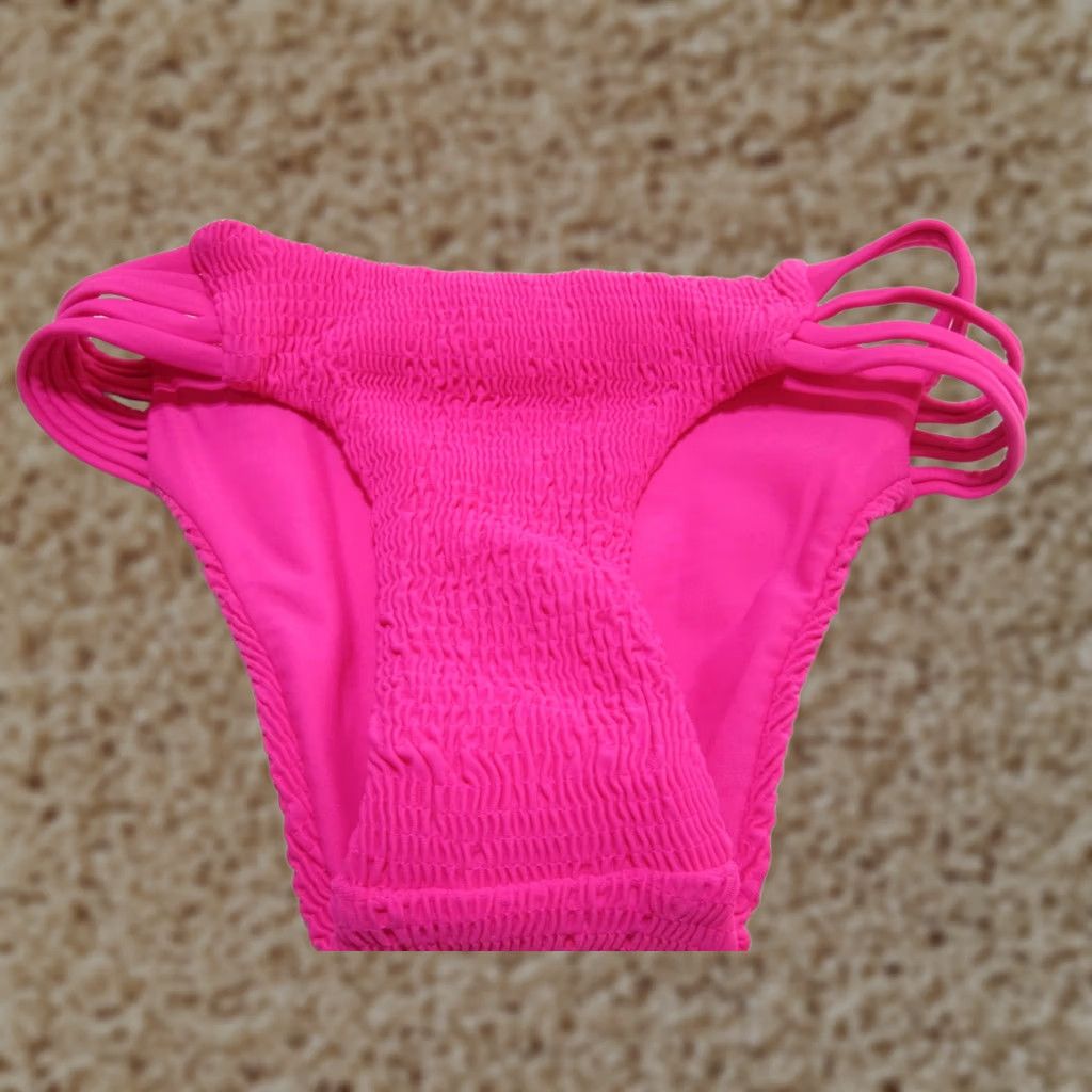 Unbranded Womens Xs Bottom Fuchsia Cheeky Straps Side Ribbed Swim, Women's (Size 26)