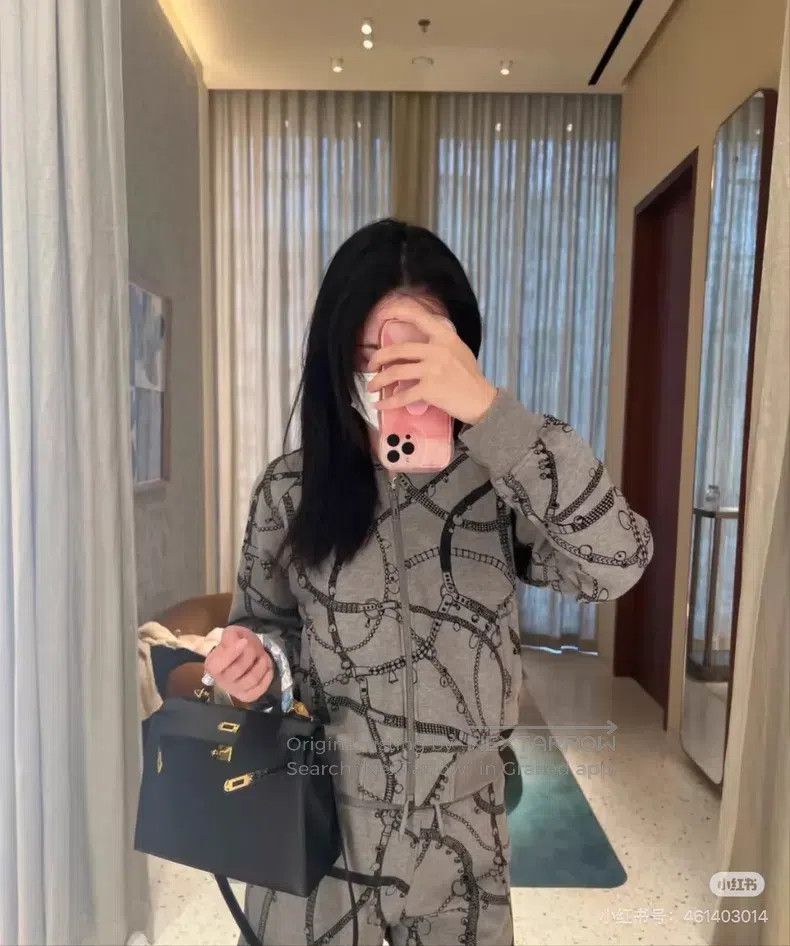 Hermes Hermes Grey Chain Print Women's Pilot Fleece Jacket Jacket Size XS / US 0-2 / IT 36-38 - 2 Thumbnail