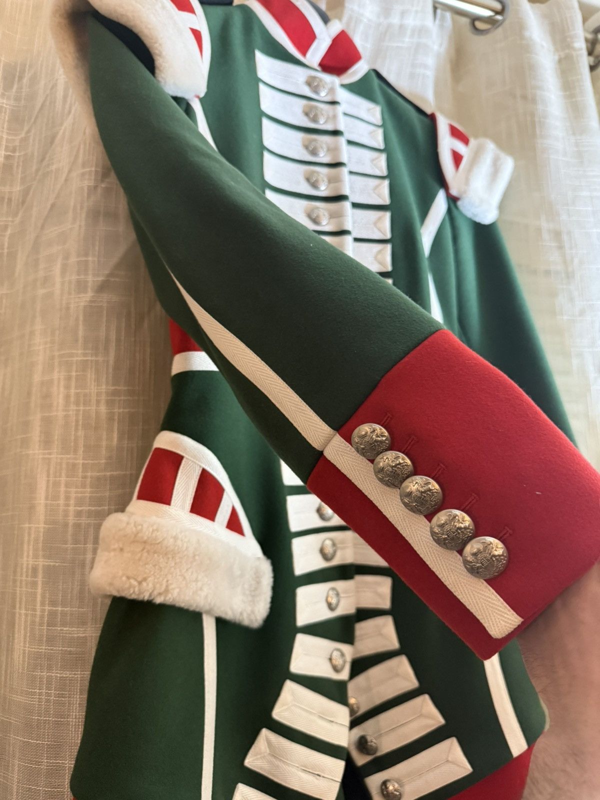 Burberry Burberry Wool Ceremony Coat with Red & Green Sheepskin Trim Size XS / US 0-2 / IT 36-38 - 5 Thumbnail