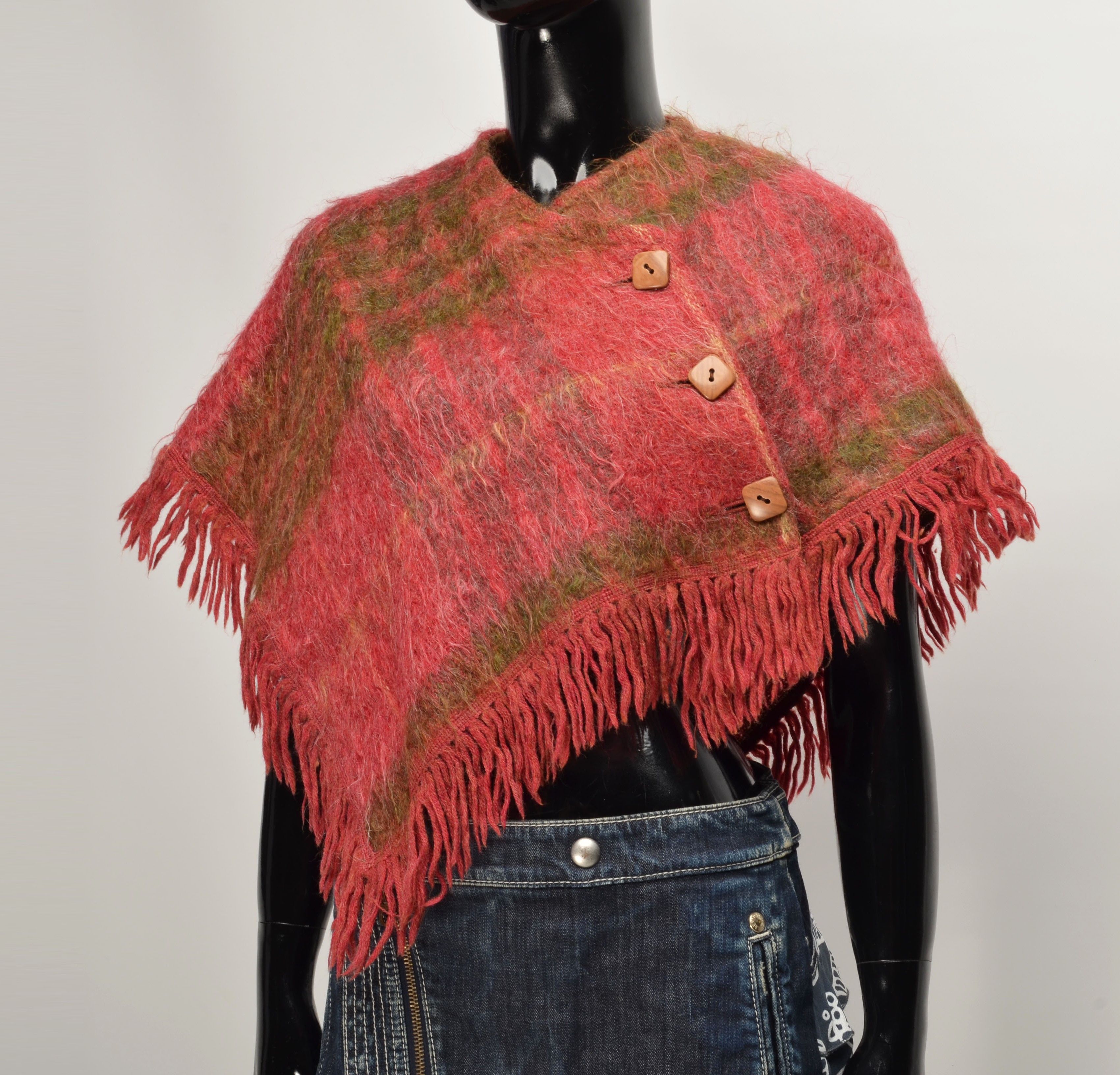 Other Andrew Stewart 70's Mohair & Wool Blend Fringle Poncho Cape Size ONE SIZE - 2 Thumbnail