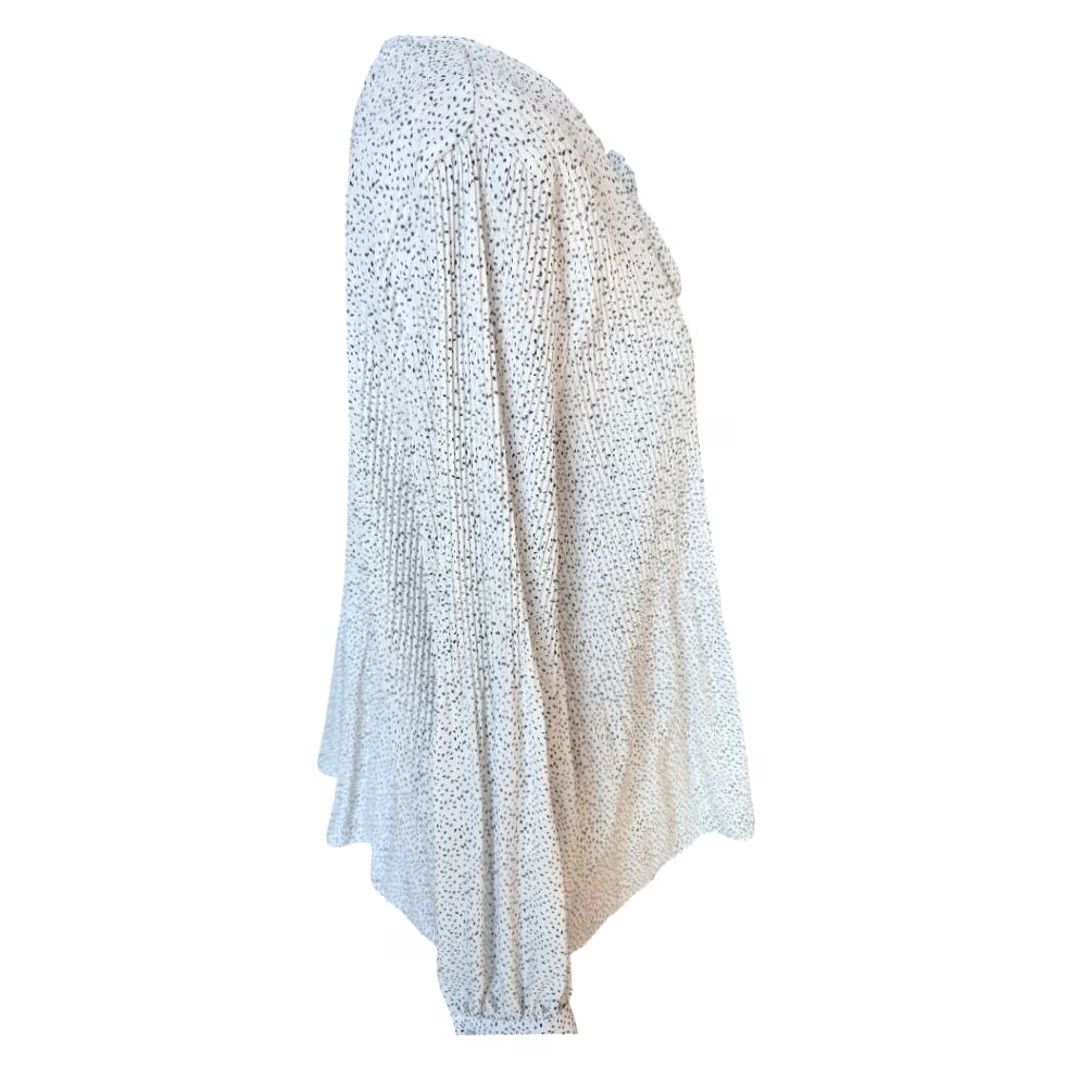 Adrianna Papell Adrianna Papell Blouse Shirt Polka Dot Long Sleeve Tie Neck Chiffon Pleated Tunic White Size XL / US 12-14 / IT 48-50 - 3 Thumbnail