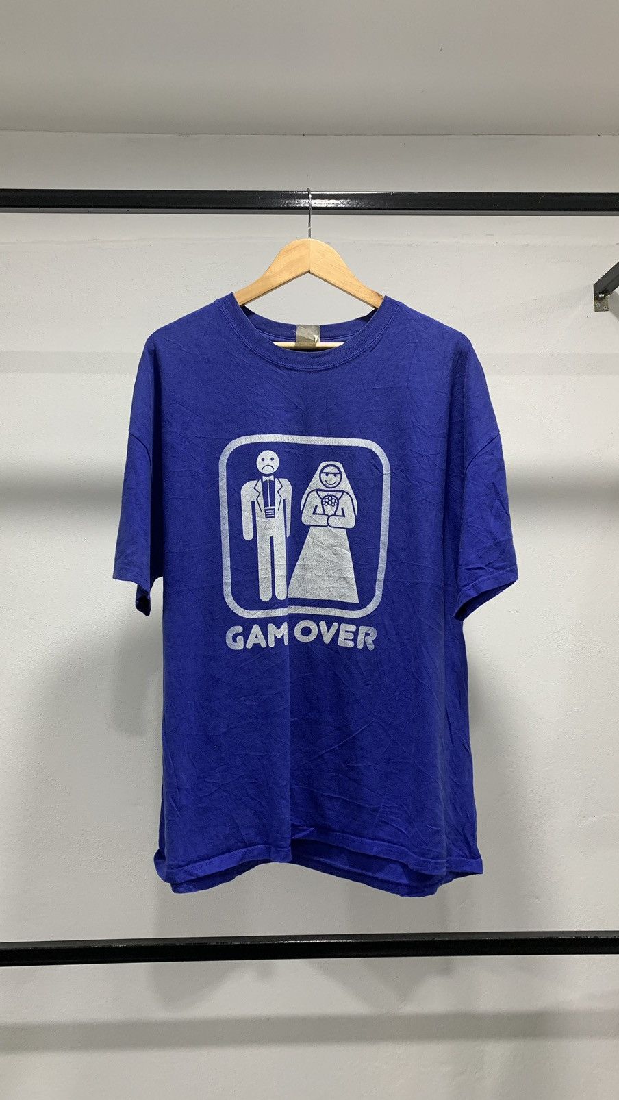 image of Sex Skateboards x Vintage Game Over Wording Married Tee in Blue, Men's (Size 2XL)