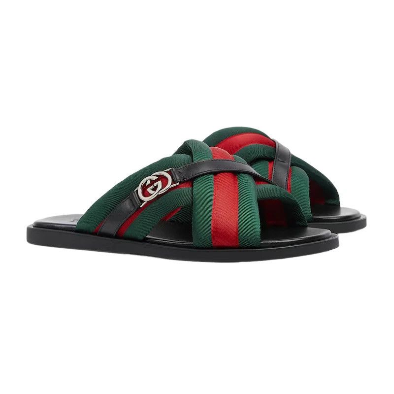 GUCCI Men's Interlocking G Green/Red Slides New