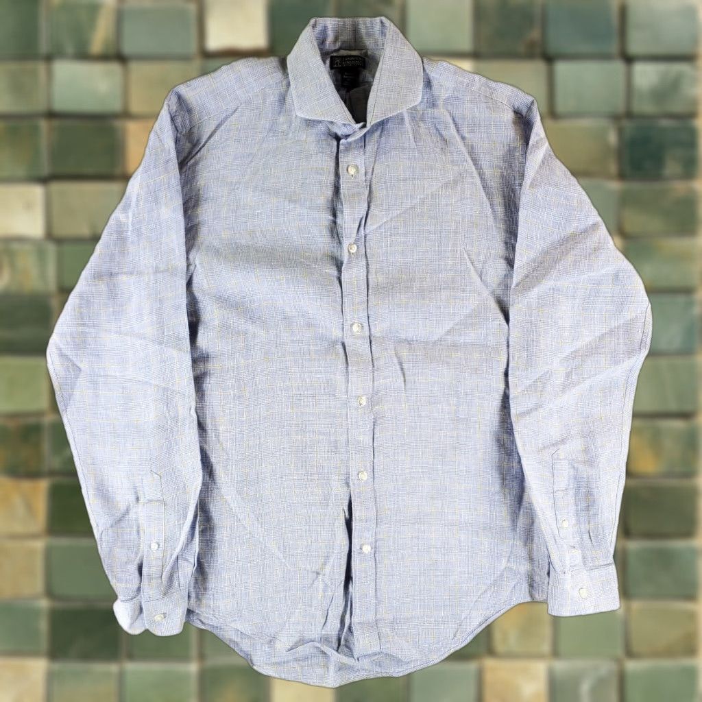 Lands' End Lands' End Baird McNutt 100% Linen Plaid Button Up Shirt Long Sleeve Mens M Blue Shirt Size US M / EU 48-50 / 2 - 1 Thumbnail