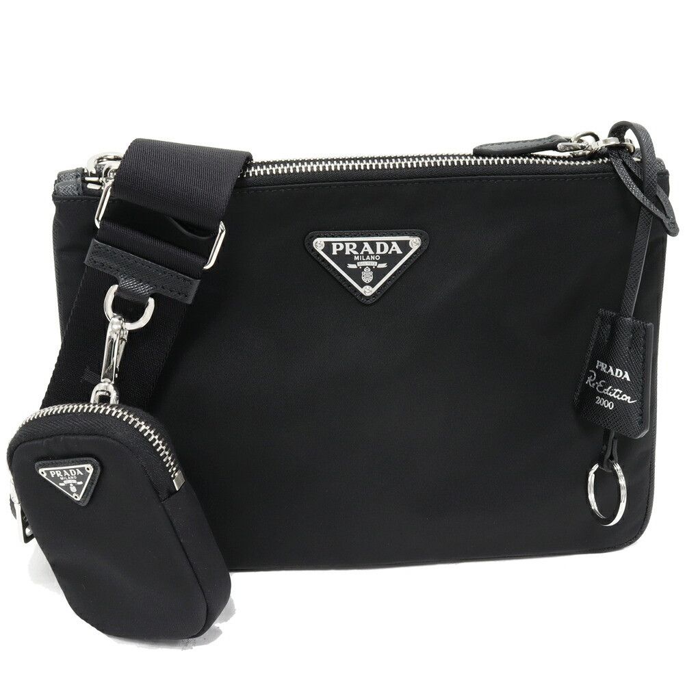 Prada Prada Re-Edition Re-Nylon Tessuto Saffiano Nylon Calf 2Way Shoulder Clutch Textile Shoulder Bag 1Bh046 Duty Free For Usa in Black, Women's