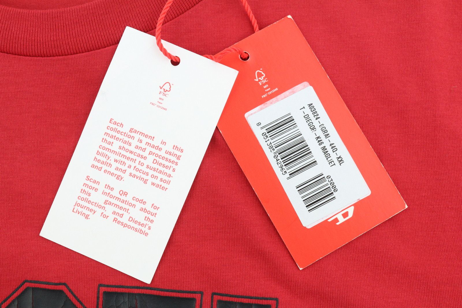 Diesel T-DIEGOR-K46 2XL Red Crew Front Logo T-Shirt 41179 Size US XXL / EU 58 / 5 - 5 Thumbnail