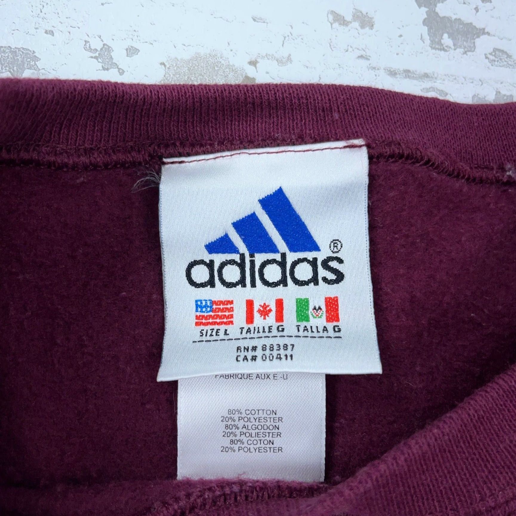 Adidas VINTAGE adidas Sweatshirt Men Large Maroon Crew Neck Sweater USA 90s Y2K Sewn * Size US L / EU 52-54 / 3 - 3 Thumbnail