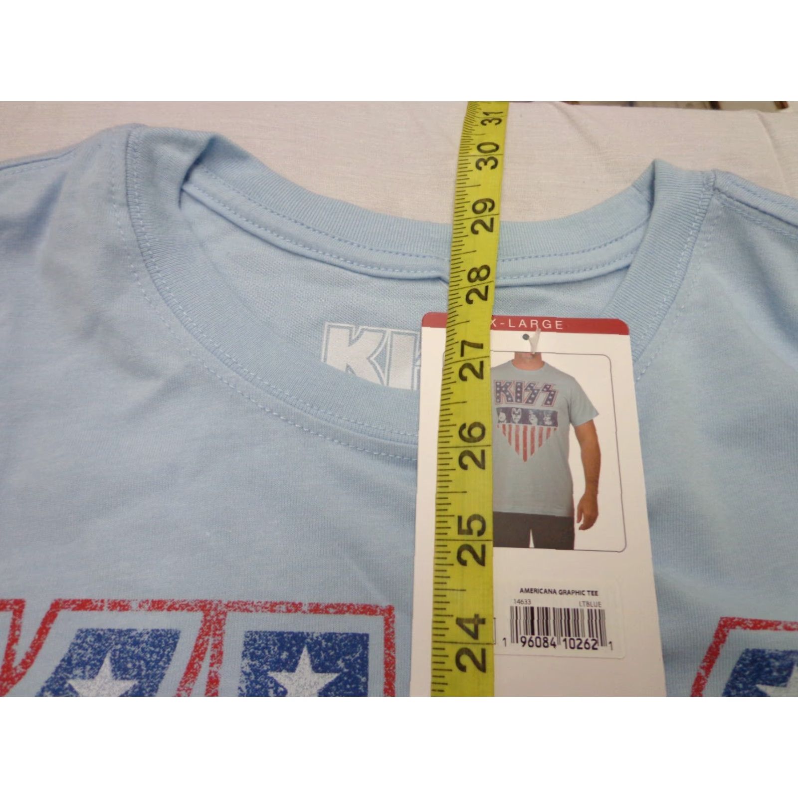 Vintage KISS T-Shirt Shirt XL Adult Regular Short Sleeve Round Neck Light Blue Cotton Blend Logo Music Size US XL / EU 56 / 4 - 5 Thumbnail