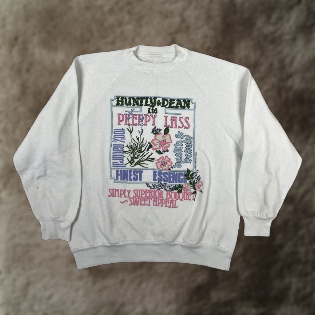 Vintage VINTAGE Huntly & Dean Sweatshirt Womens Large White Floral Preppy Lass 80s Size L / US 10 / IT 46 - 1 Thumbnail