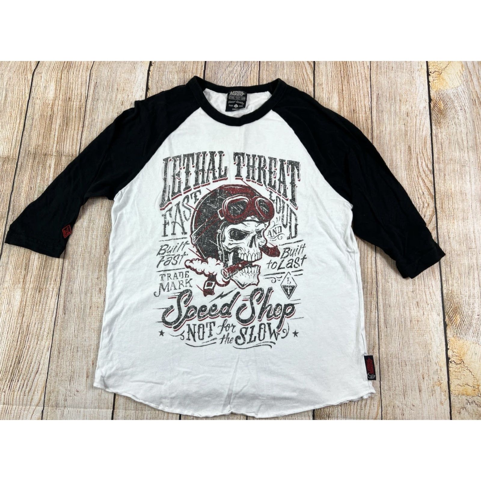 Speedo Lethal Threat T-Shirt Biker Raglan 3/4 Sleeve White S Small Mens Graphic Print Skull Speed Shop Fast Loud Skull Raglan Tee Size US S / EU 44-46 / 1 - 2 Thumbnail