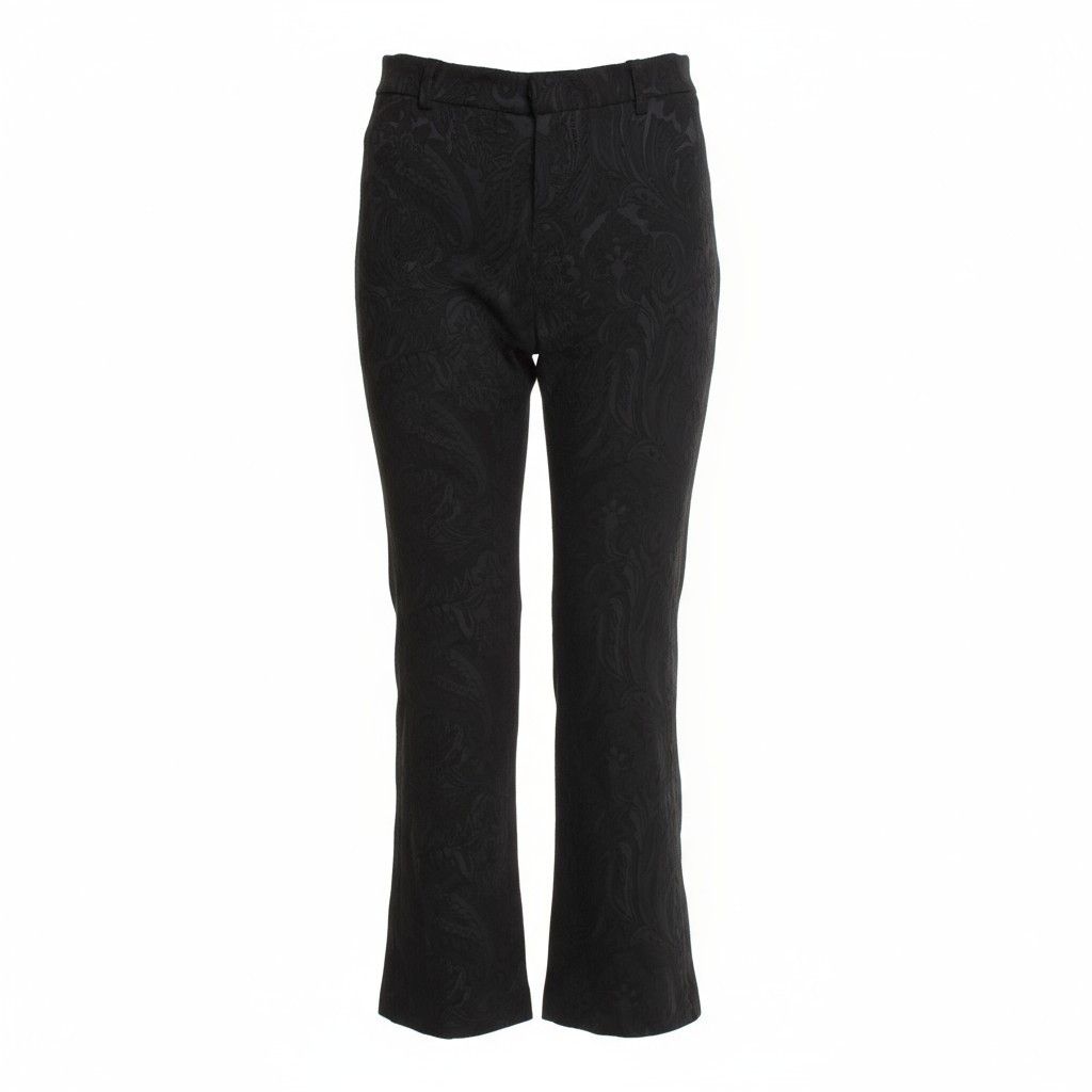 Cropped Textured Straight Leg Black Pants