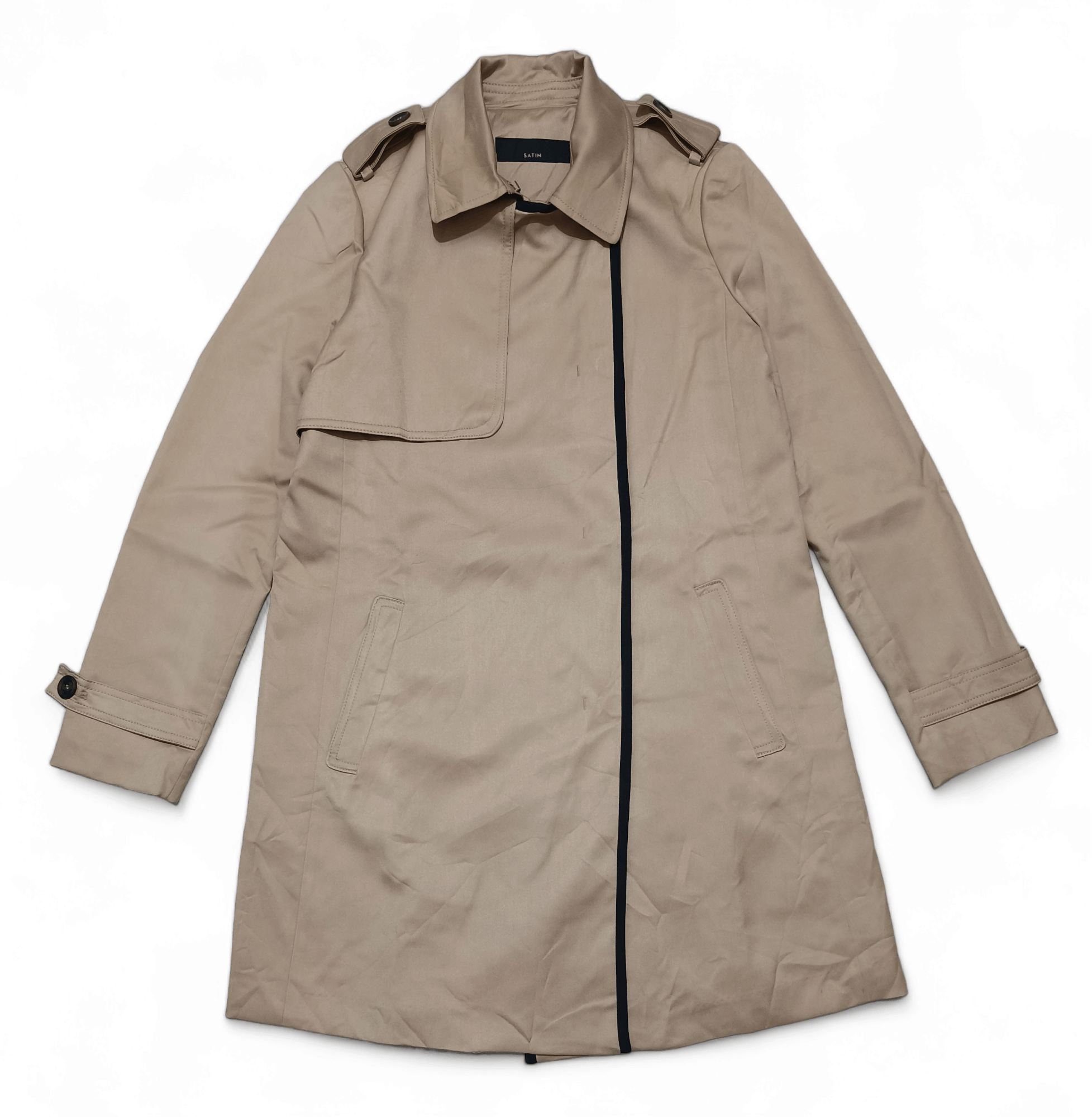 Other SATIN Women's Beige Korean Trench Coat Size XS / US 0-2 / IT 36-38 - 2 Thumbnail