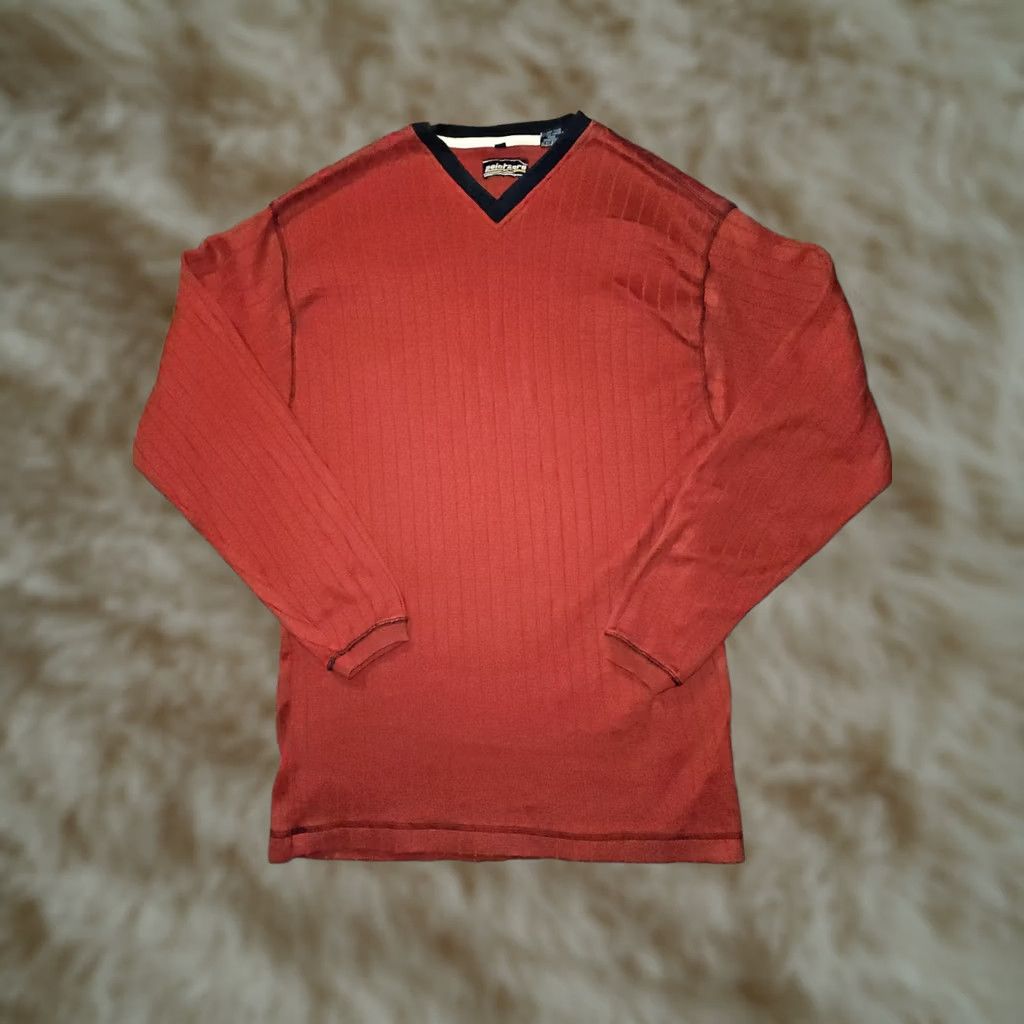 Point Zero VINTAGE Point Zero Shirt Men's XL Red Long Sleeve Striped Ribbed Y2K Size US XL / EU 56 / 4 - 1 Thumbnail