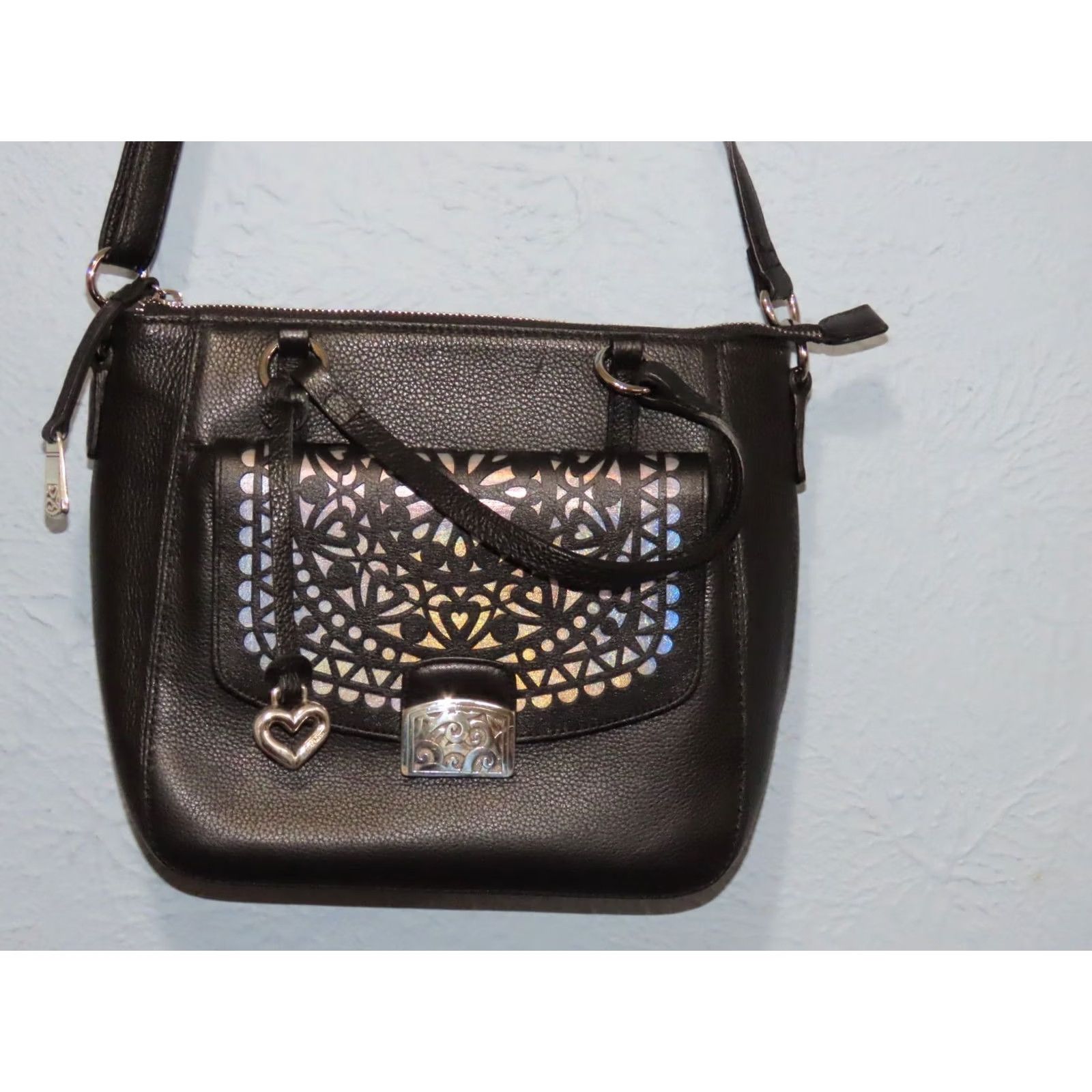 Brighton Brighton Bennett Snappy Black Crossbody Purse Bag Changeable Flap Leather Zip PEBBLED Silver Hardware Women Medium” Size ONE SIZE - 3 Thumbnail