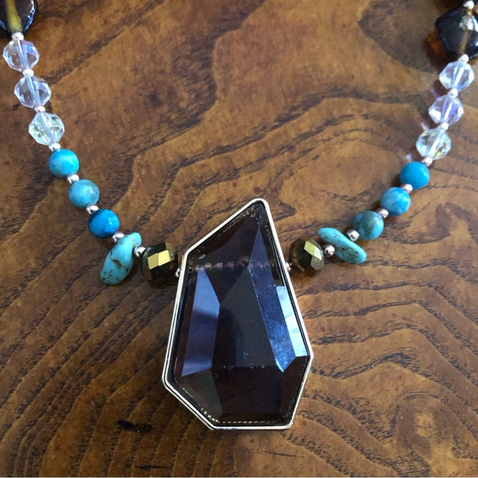 Handmade Handcrafted faceted smoky topaz lucite stone necklace Size ONE SIZE - 8 Thumbnail